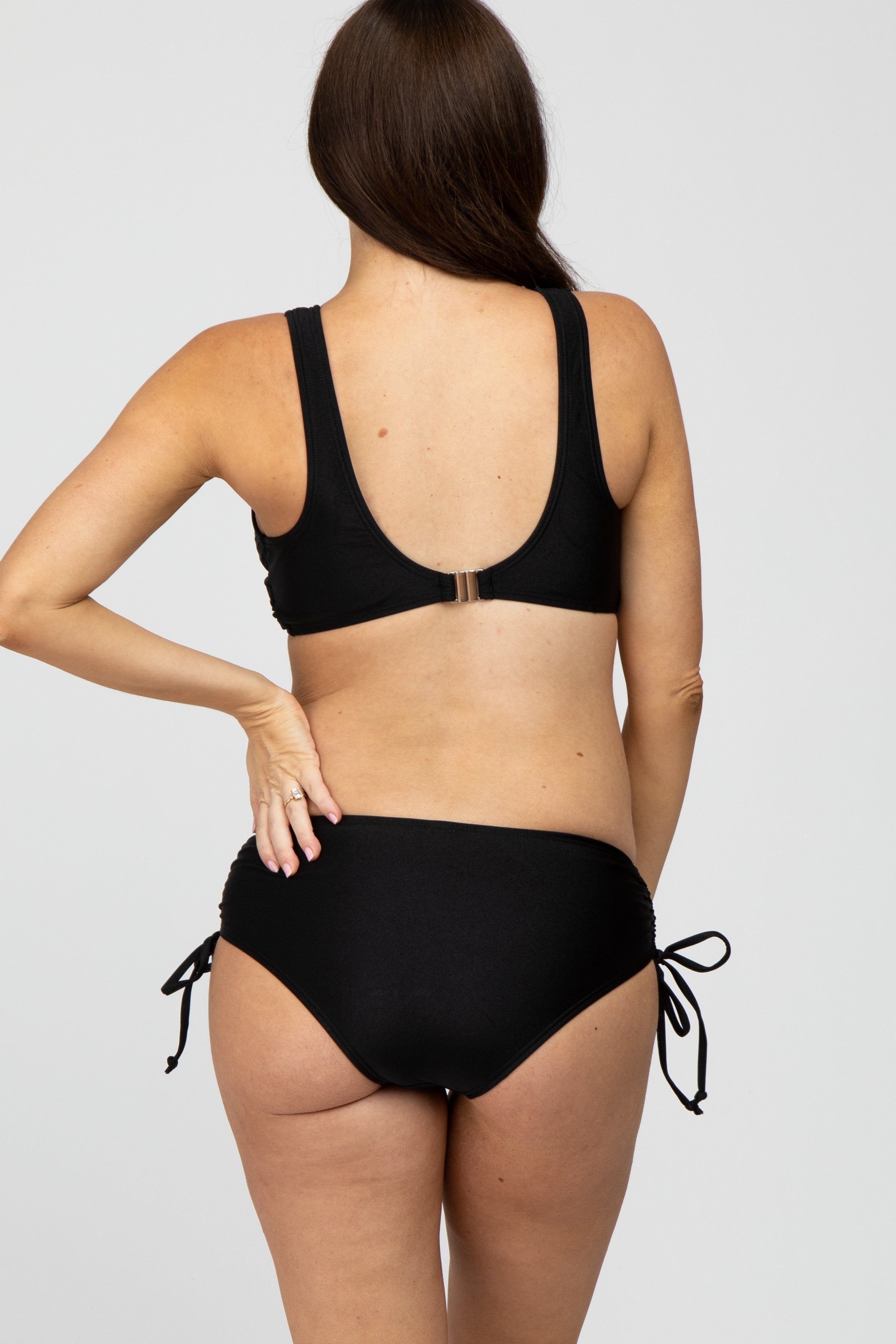 Black Cross Front Drawstring Side Two-Piece Maternity Bikini Set sold by Pinkblush product image thumbnail 4