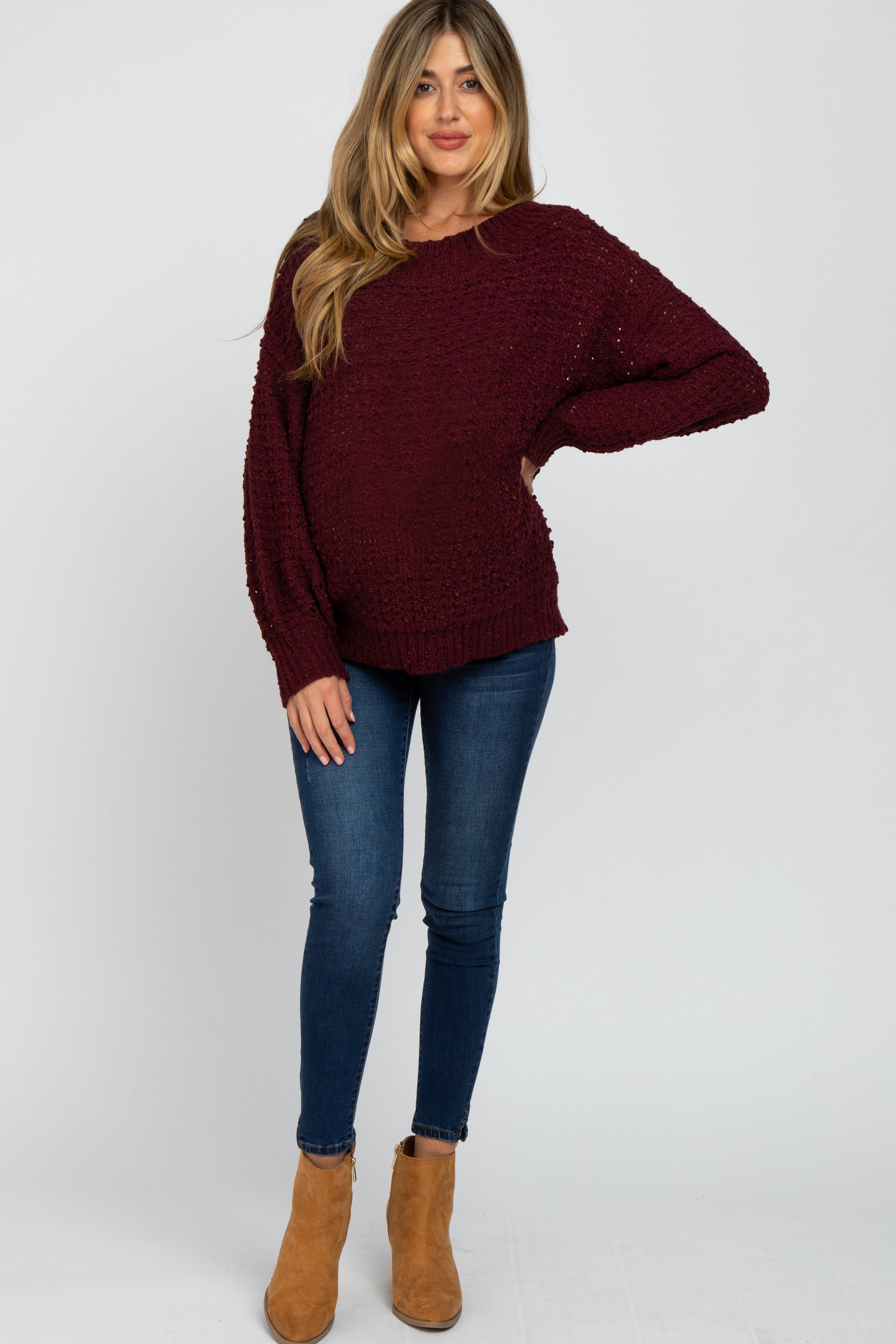 Burgundy Chunky Knit Maternity Sweater sold by Pinkblush product image thumbnail 4