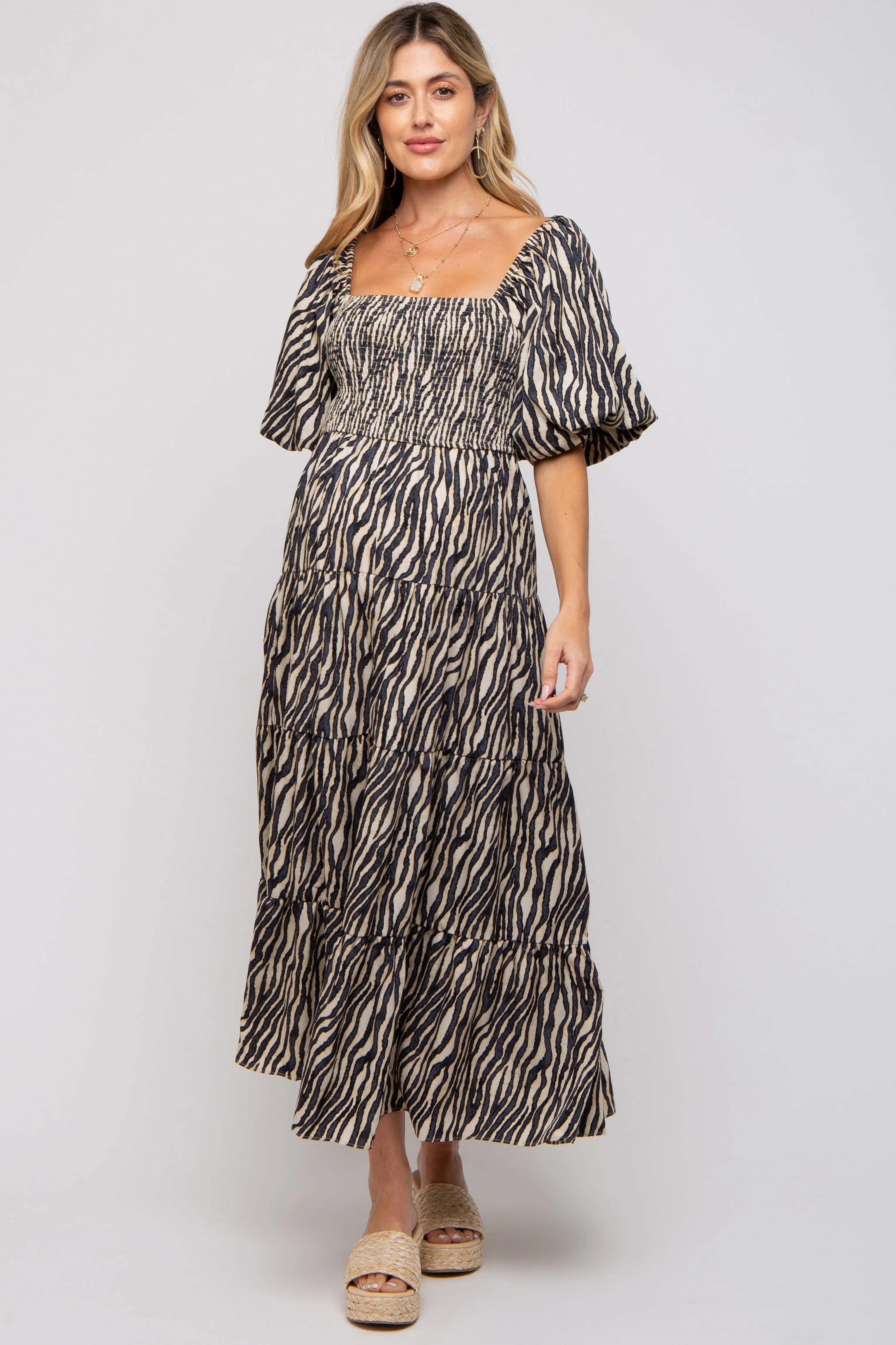Charcoal Printed Smocked Maternity Maxi Dress sold by Pinkblush product image thumbnail 3