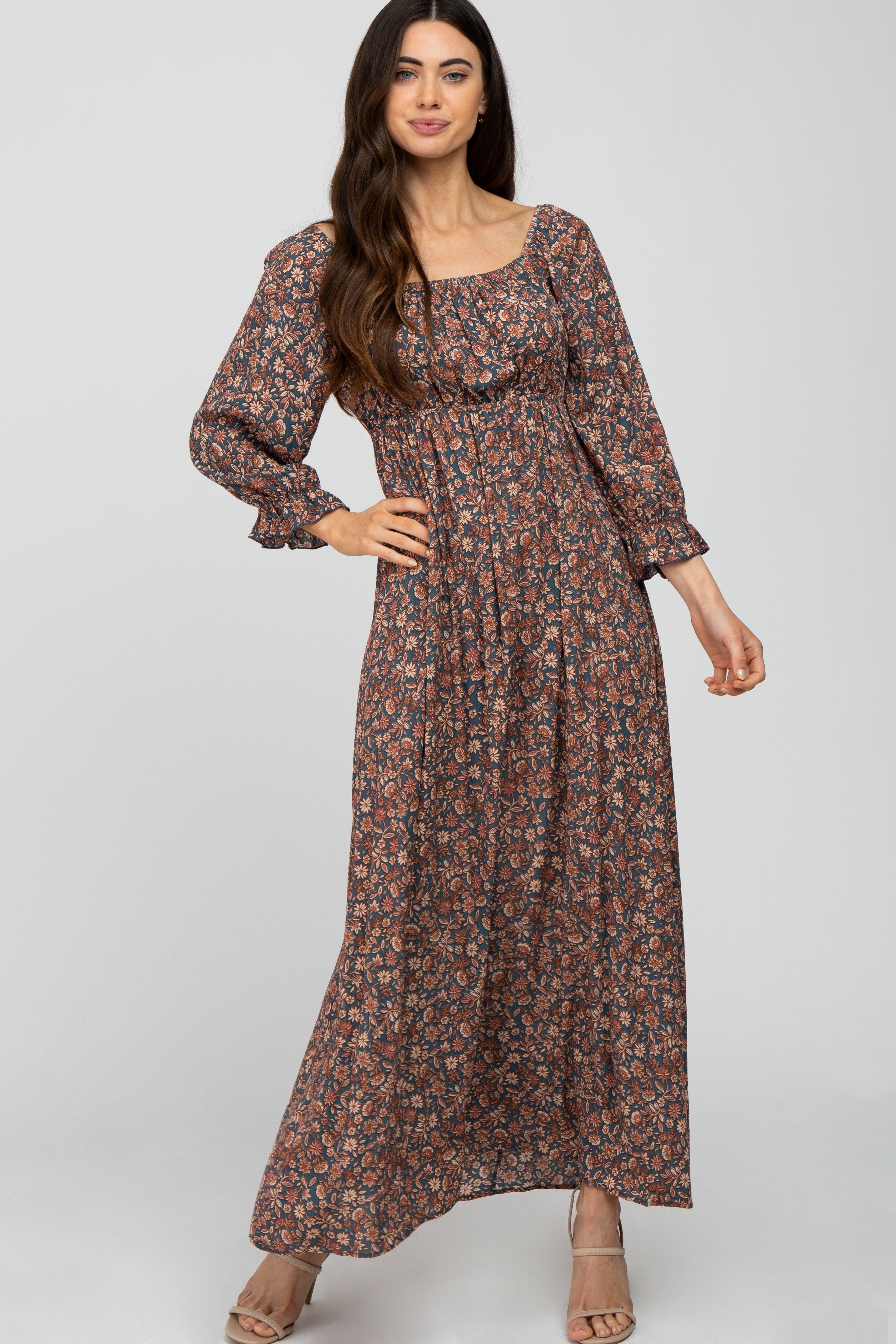 Teal Floral Maternity Maxi Dress sold by Pinkblush product image thumbnail 5