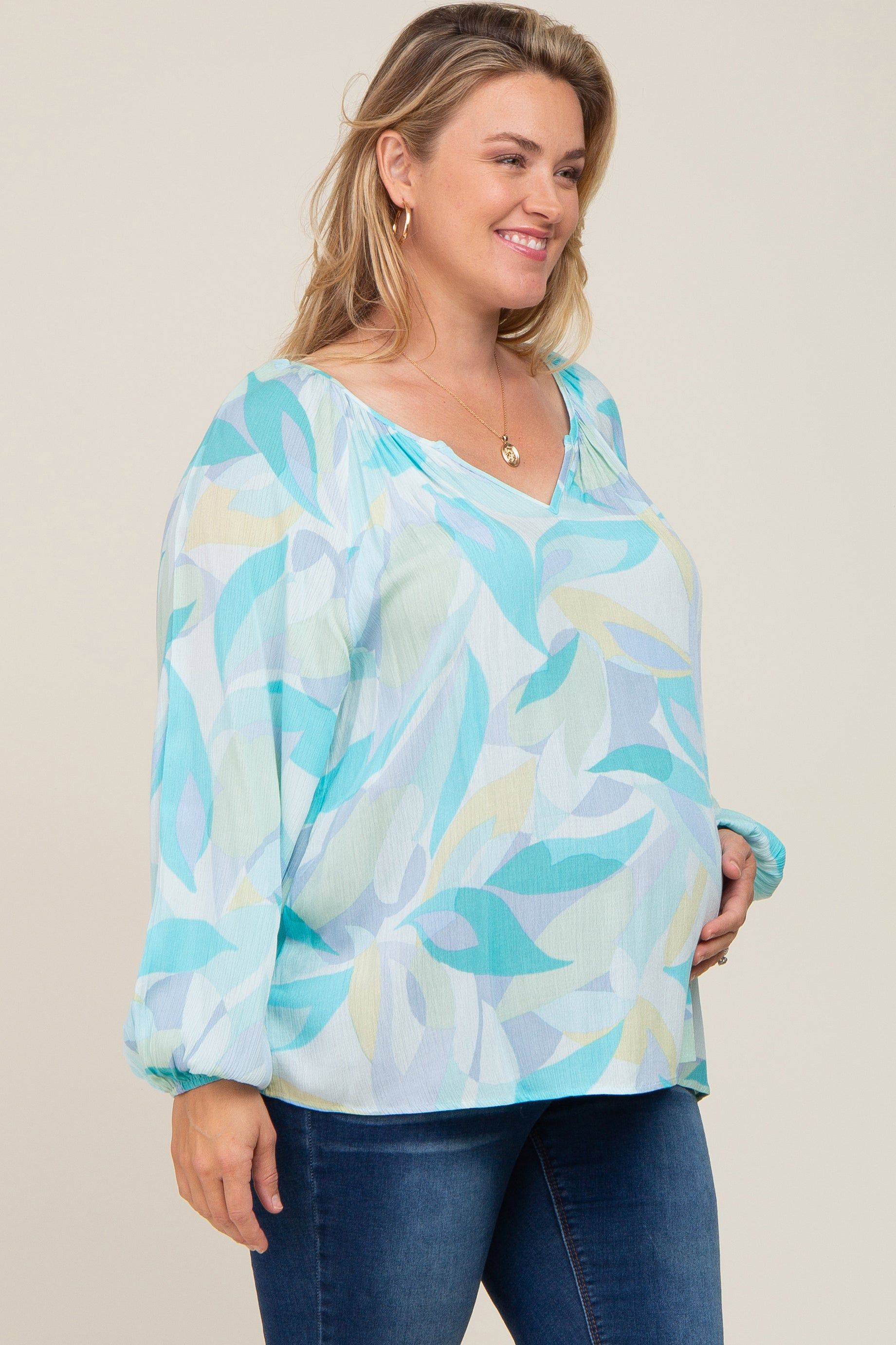 Blue Abstract Print Plus Maternity Blouse sold by Pinkblush product image thumbnail 2