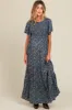 Navy Blue Floral Smocked Flutter Sleeve Maternity Maxi Dress sold by Pinkblush