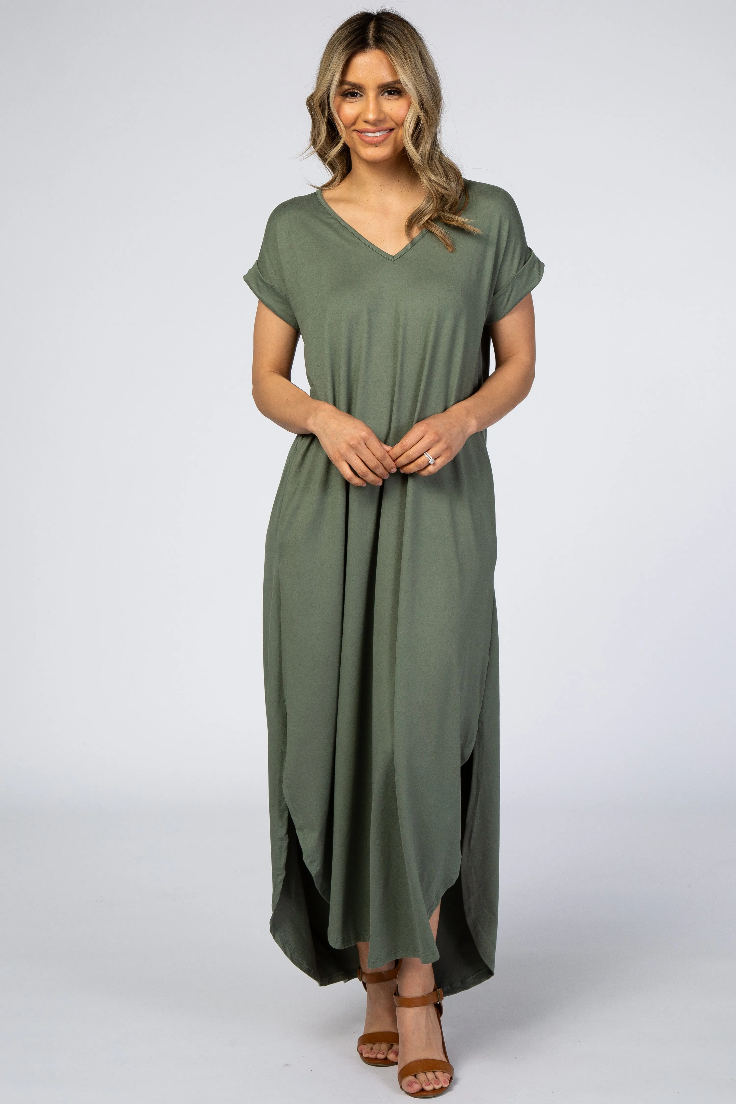 Olive Side Slit Maxi Dress sold by Pinkblush
