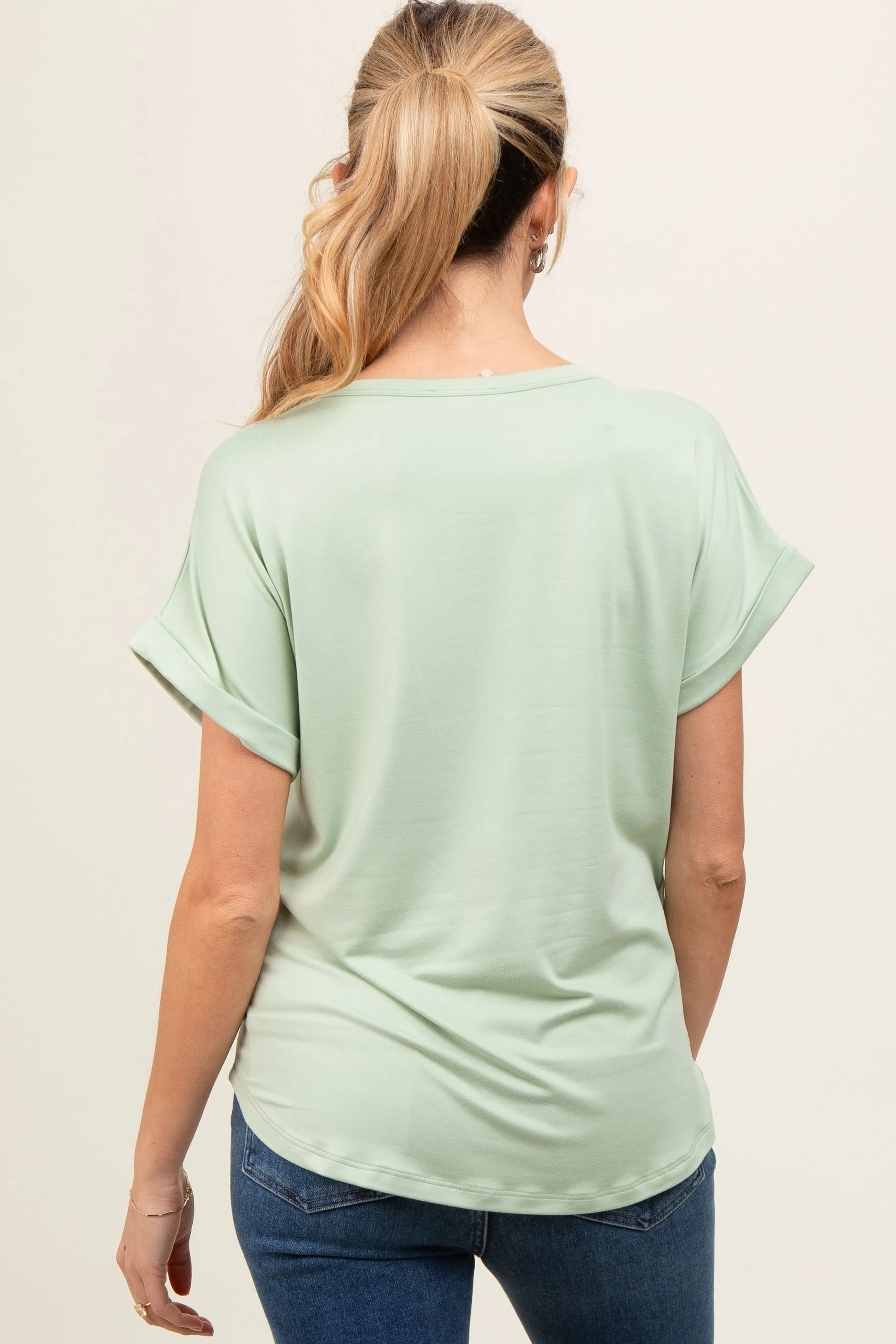 Light Olive Rolled Cuff Maternity Short Sleeve Top sold by Pinkblush product image thumbnail 4