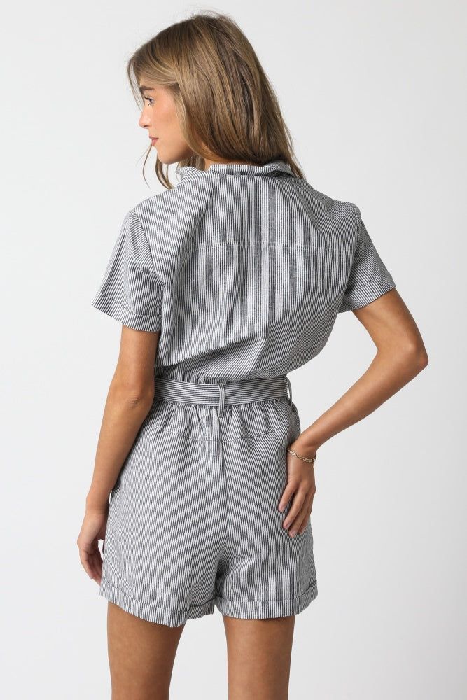 Black White Linen Romper sold by Pinkblush product image thumbnail 3