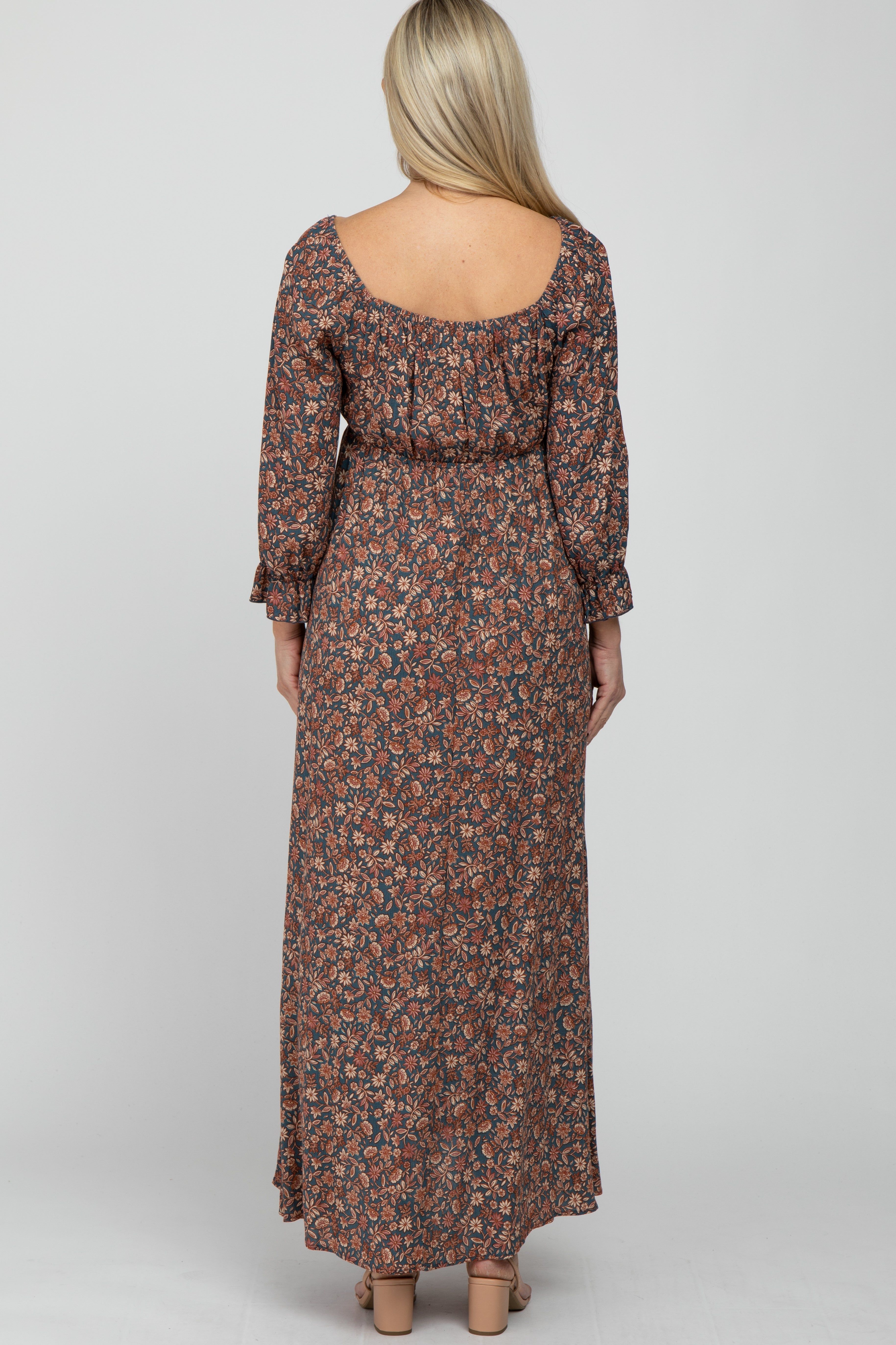 Teal Floral Maternity Maxi Dress sold by Pinkblush product image thumbnail 3