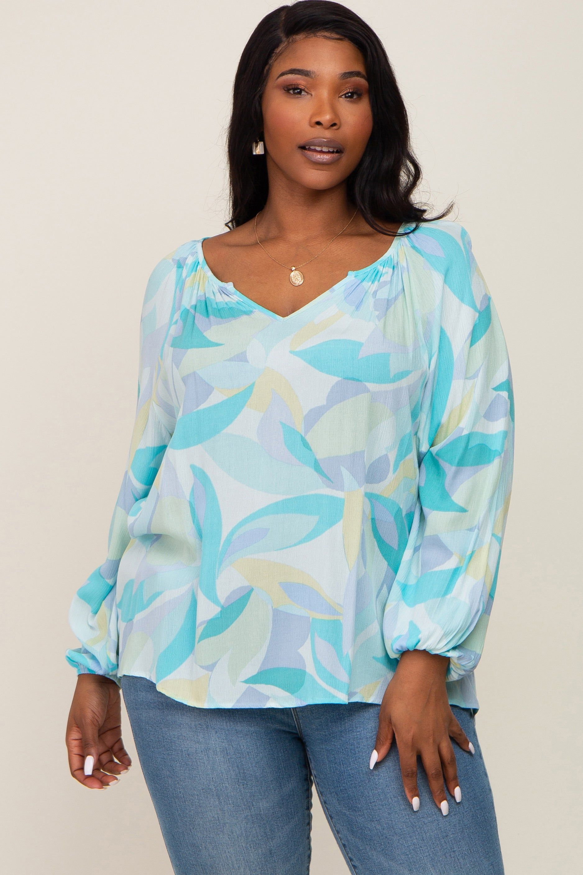Blue Abstract Print Plus Maternity Blouse sold by Pinkblush product image thumbnail 6