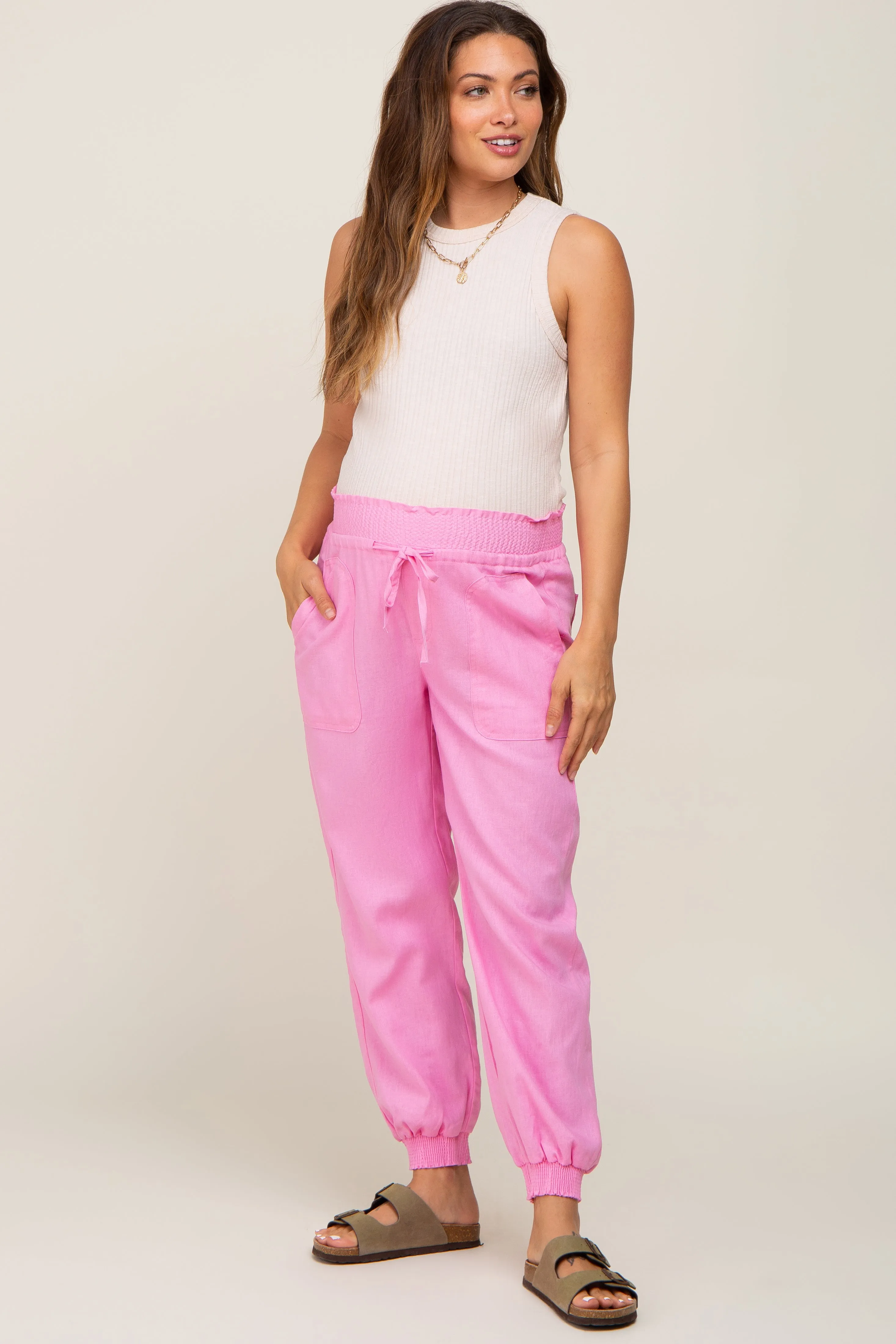 Pink Smocked Maternity Joggers sold by Pinkblush product image thumbnail 5