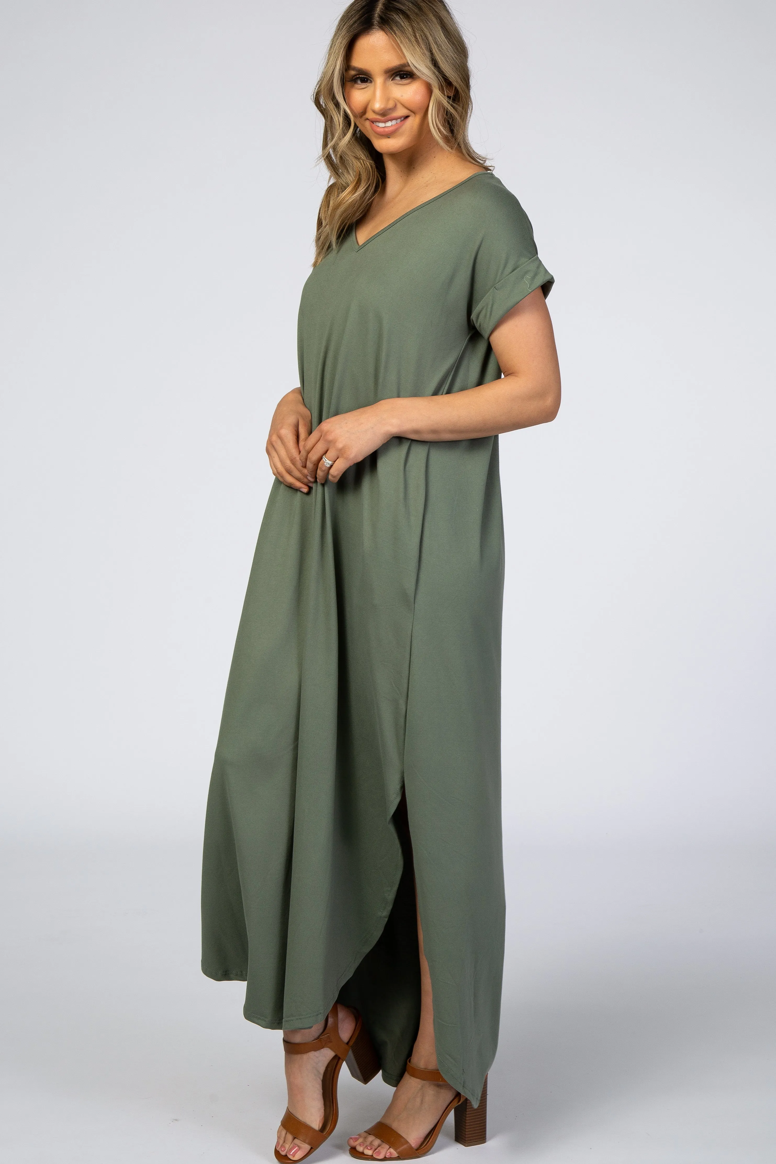 Olive Side Slit Maxi Dress sold by Pinkblush product image thumbnail 2