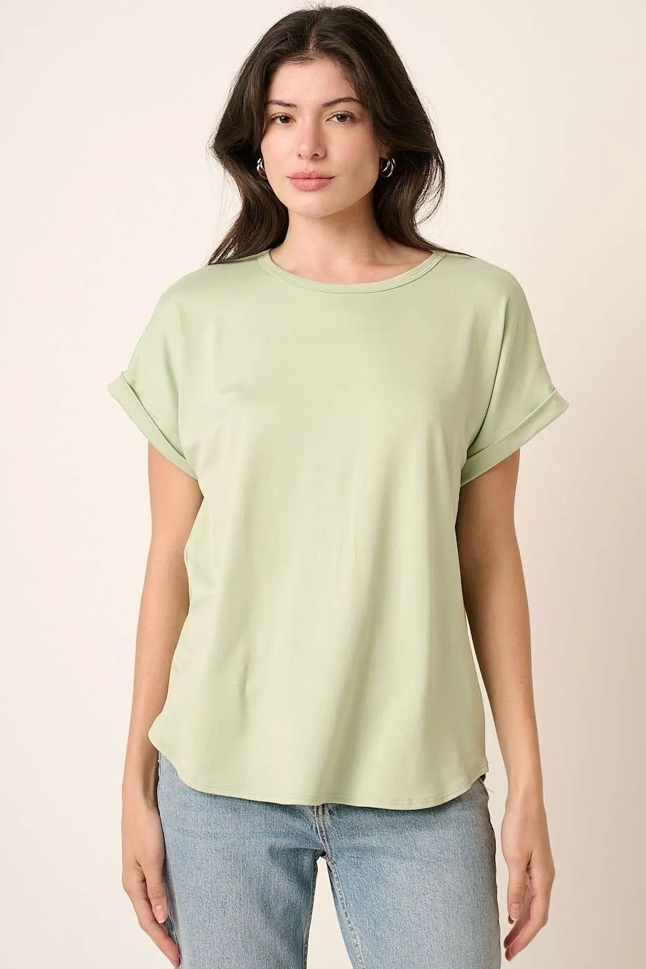 Light Olive Rolled Cuff Maternity Short Sleeve Top sold by Pinkblush product image thumbnail 5