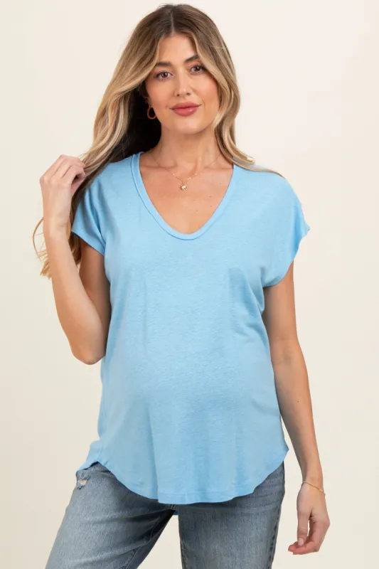 Blue V-Neck Maternity Top sold by Pinkblush