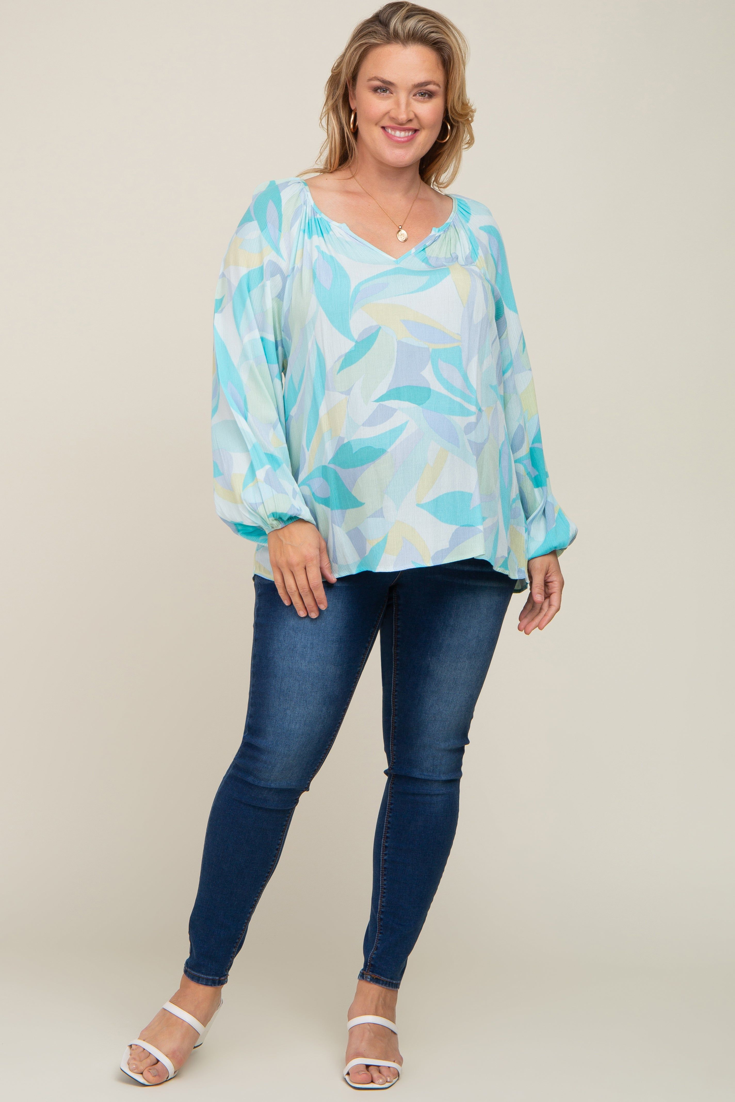 Blue Abstract Print Plus Maternity Blouse sold by Pinkblush product image thumbnail 4