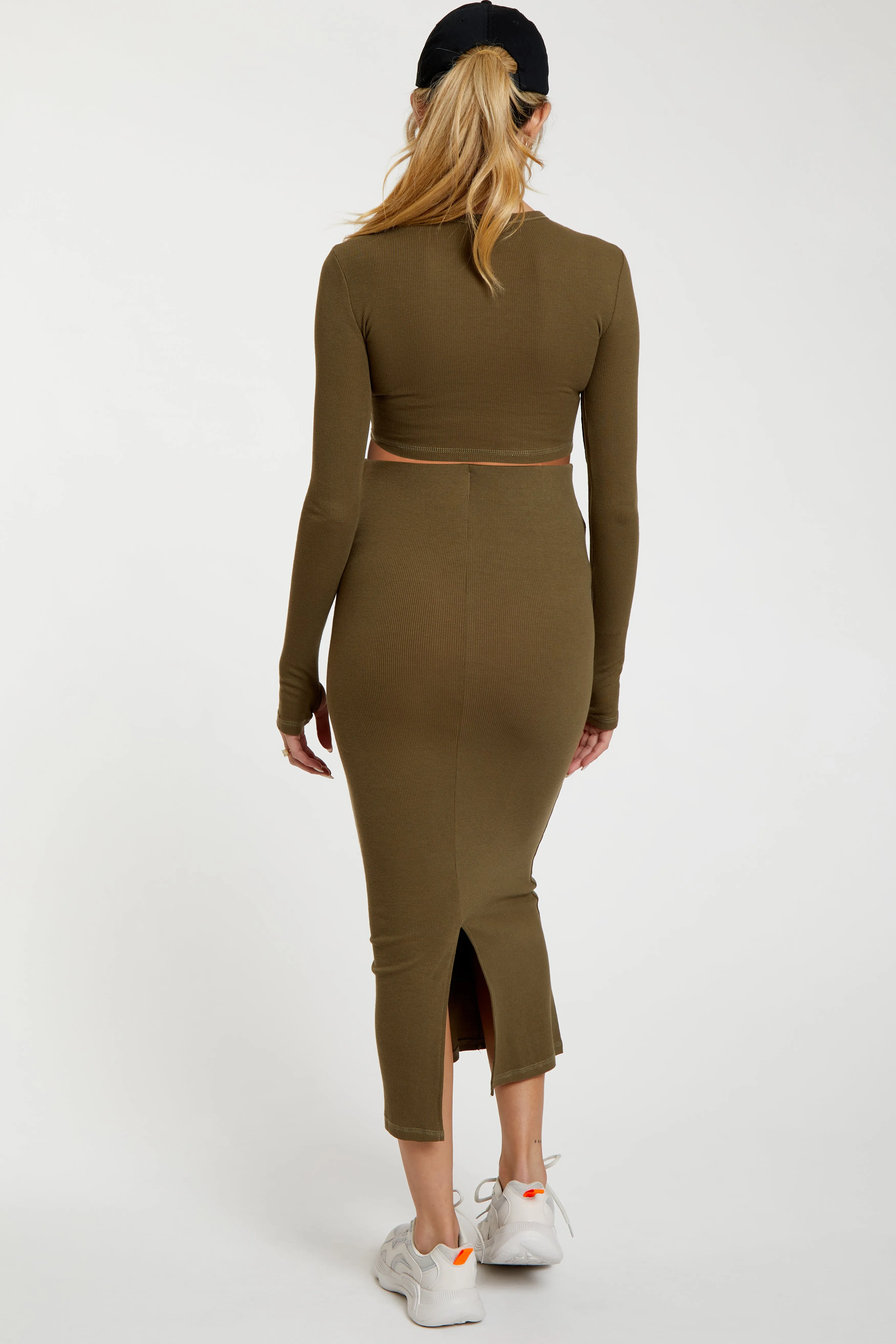 Olive Exposed Seams Top and Skirt Maternity Set sold by Pinkblush product image thumbnail 2