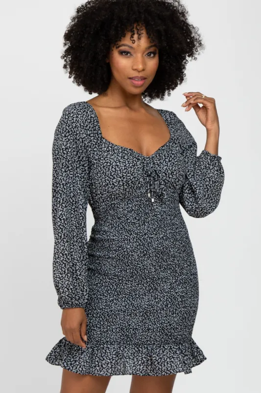 Black Floral Sweetheart Neck Smocked Dress sold by Pinkblush