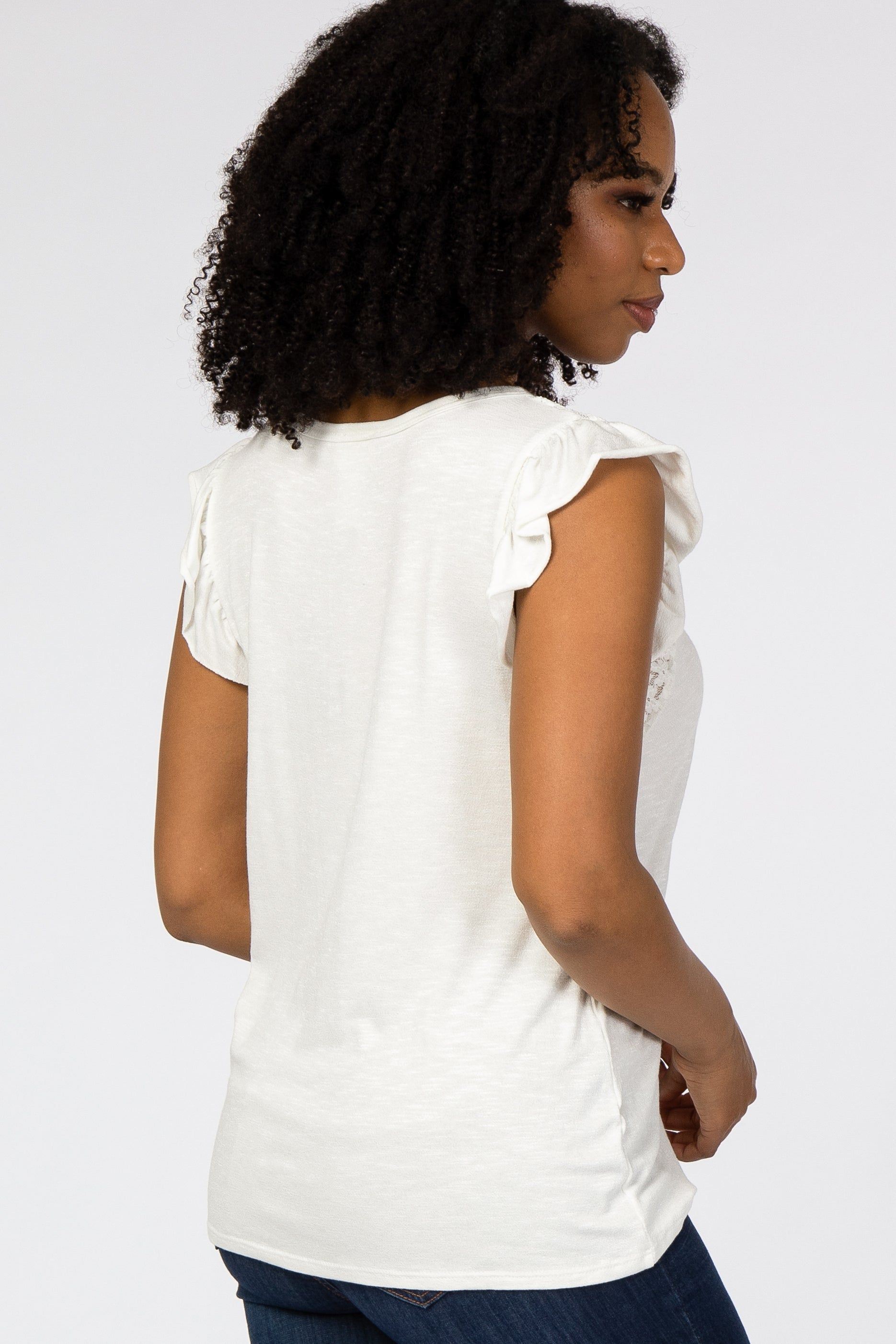 Ivory Lace Inset Ruffle Accent Top sold by Pinkblush product image thumbnail 3