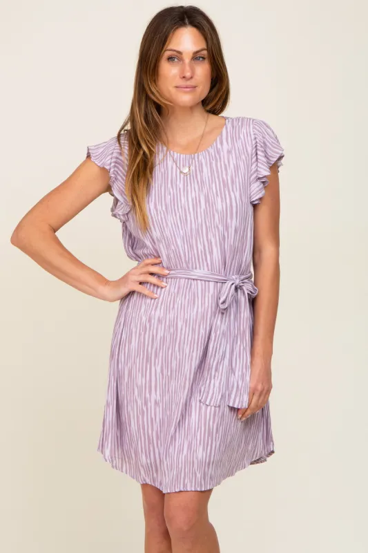 Lavender Striped Flutter Sleeve Tied Waist Dress sold by Pinkblush