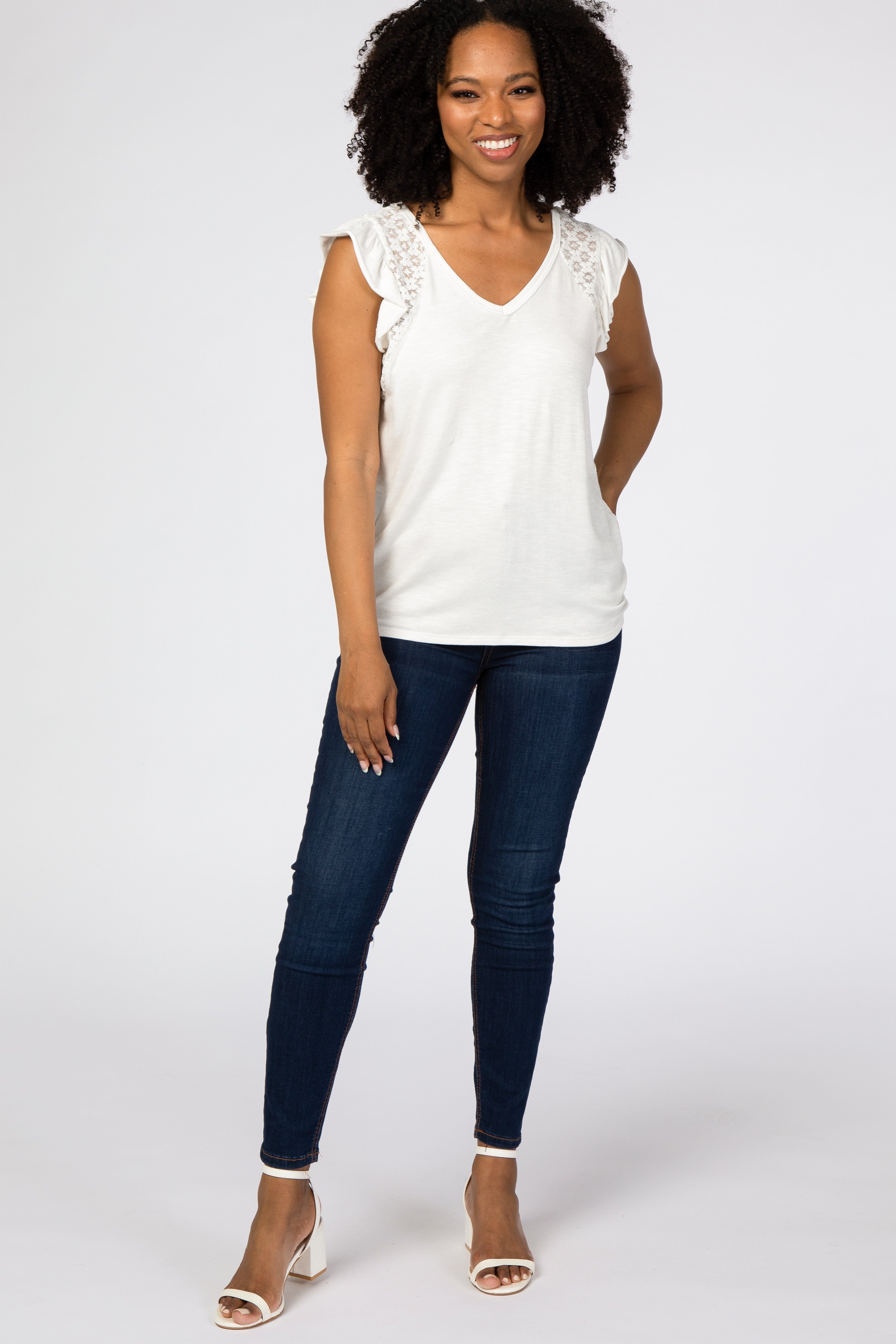 Ivory Lace Inset Ruffle Accent Top sold by Pinkblush product image thumbnail 4