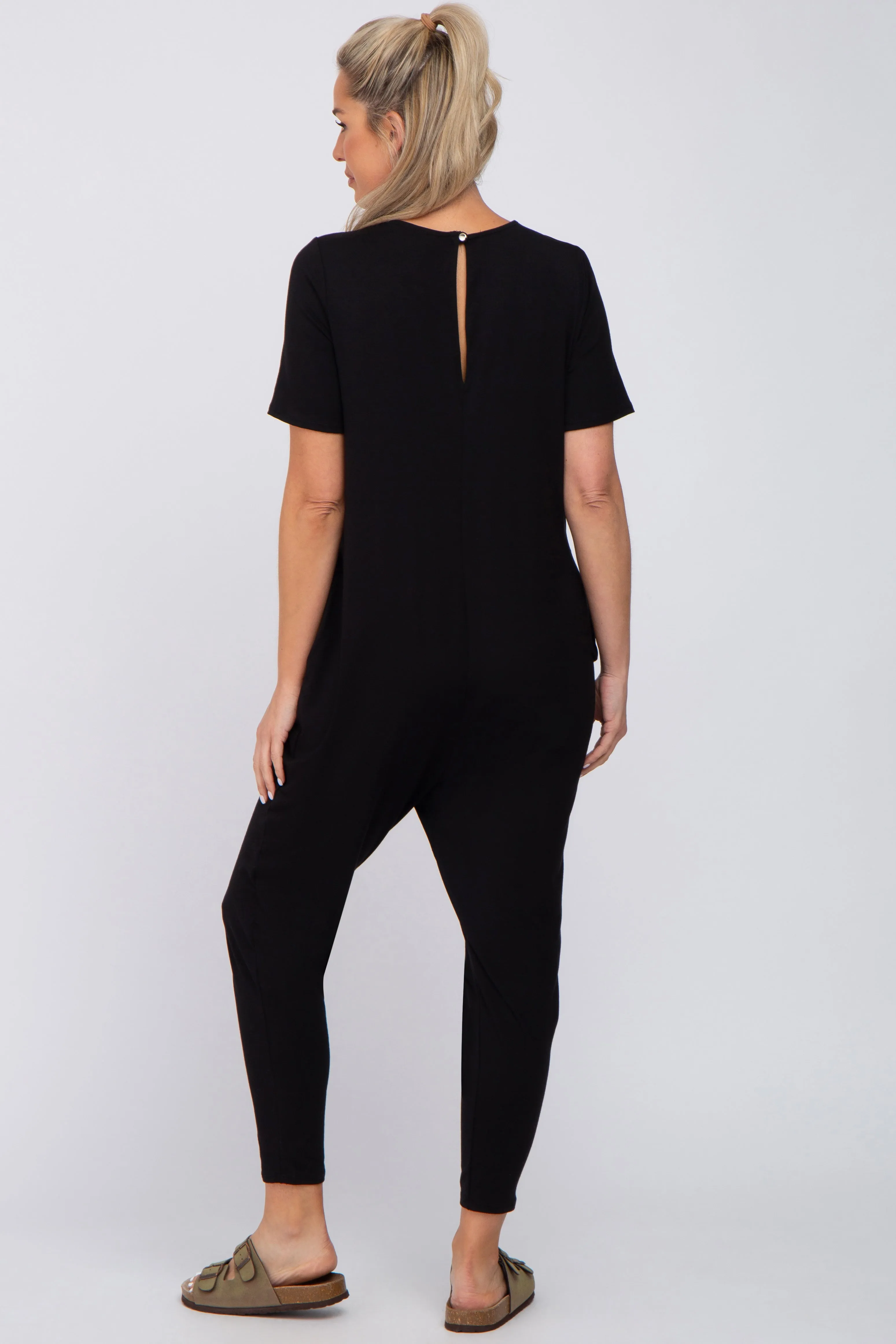 Black Basic Short Sleeve Maternity Jumpsuit sold by Pinkblush product image thumbnail 3
