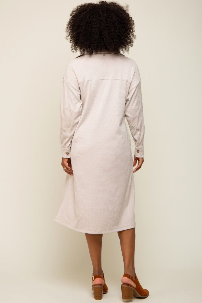 Beige Knit Corduroy Button Down Midi Dress sold by Pinkblush product image thumbnail 3