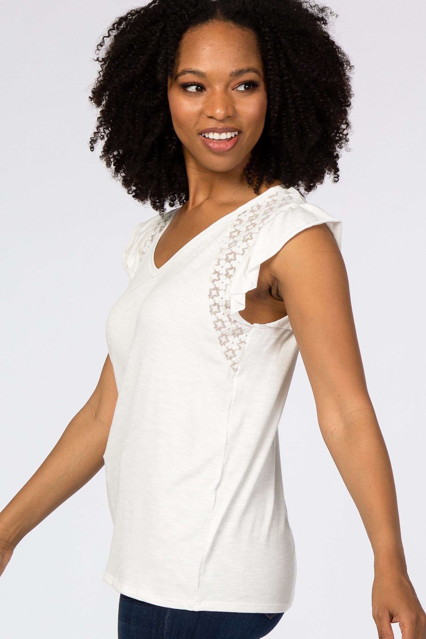 Ivory Lace Inset Ruffle Accent Top sold by Pinkblush product image thumbnail 2