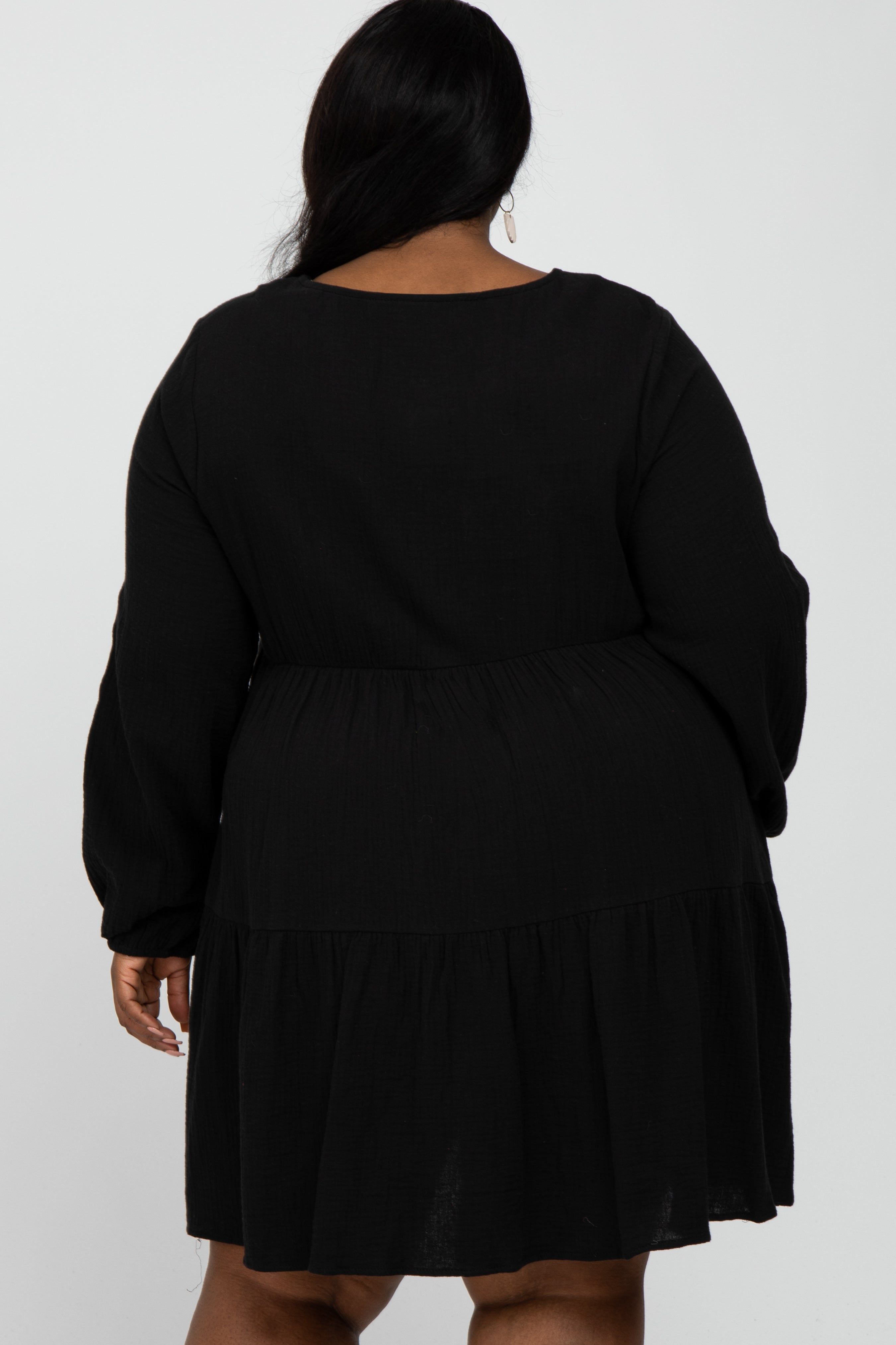 Black Gauze Button Front Tiered Plus Dress sold by Pinkblush product image thumbnail 3