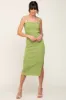 Light Olive Ribbed Knit Side Slit Midi Dress sold by Pinkblush