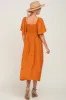 Rust Front Tie Ruffle Sleeve Midi Dress sold by Pinkblush