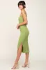 Light Olive Ribbed Knit Side Slit Midi Dress sold by Pinkblush