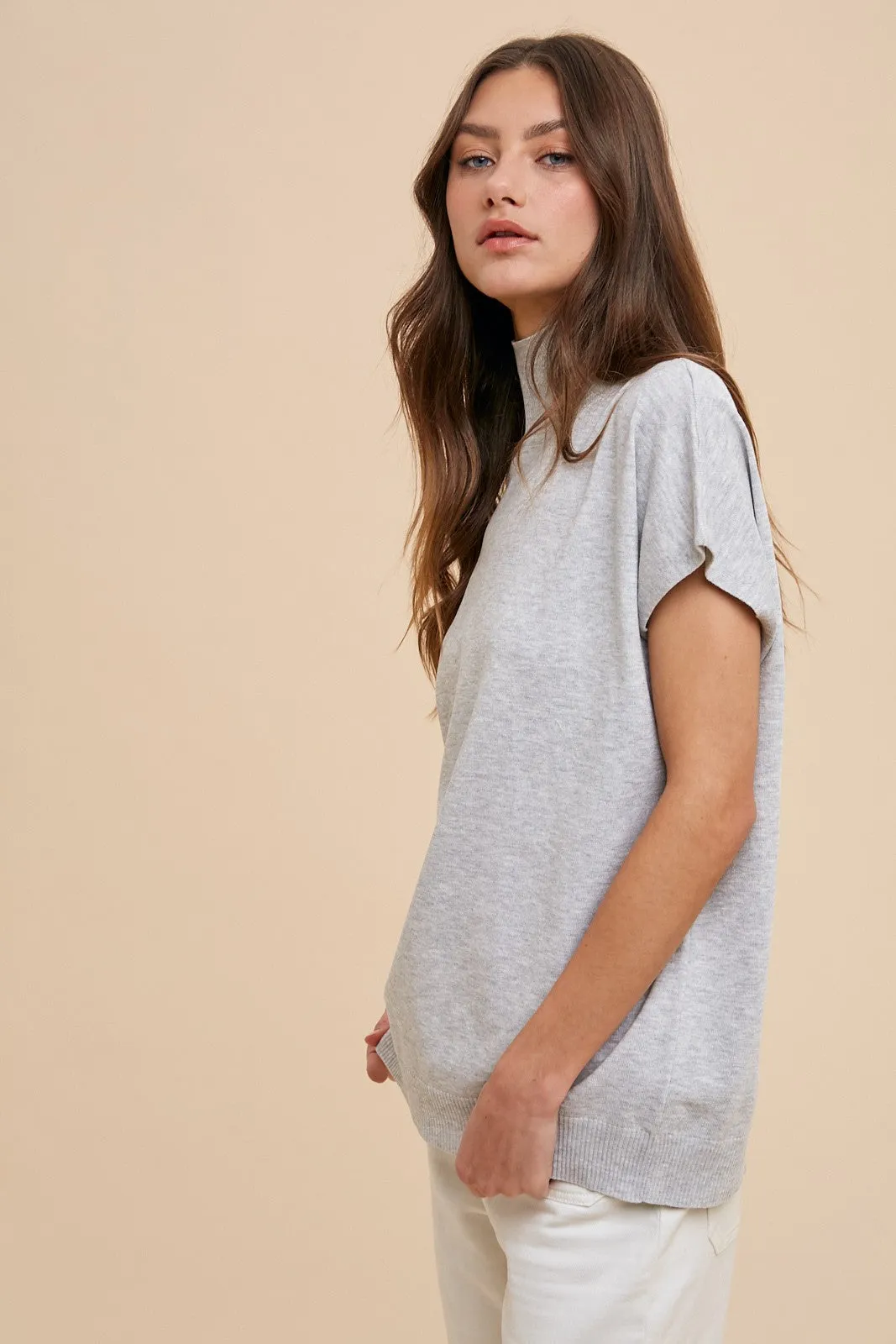 Heather Grey Mock Neck Knit Top sold by Pinkblush product image thumbnail 2
