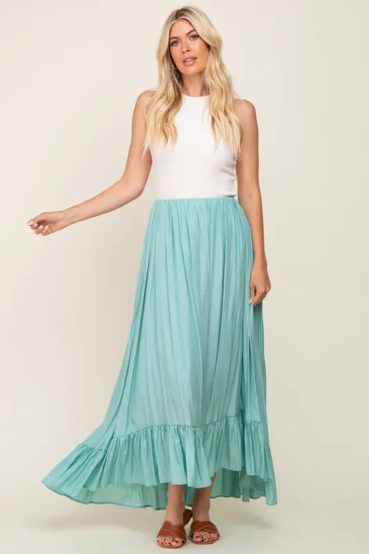 Sage Ruffle Hem Maxi Skirt sold by Pinkblush