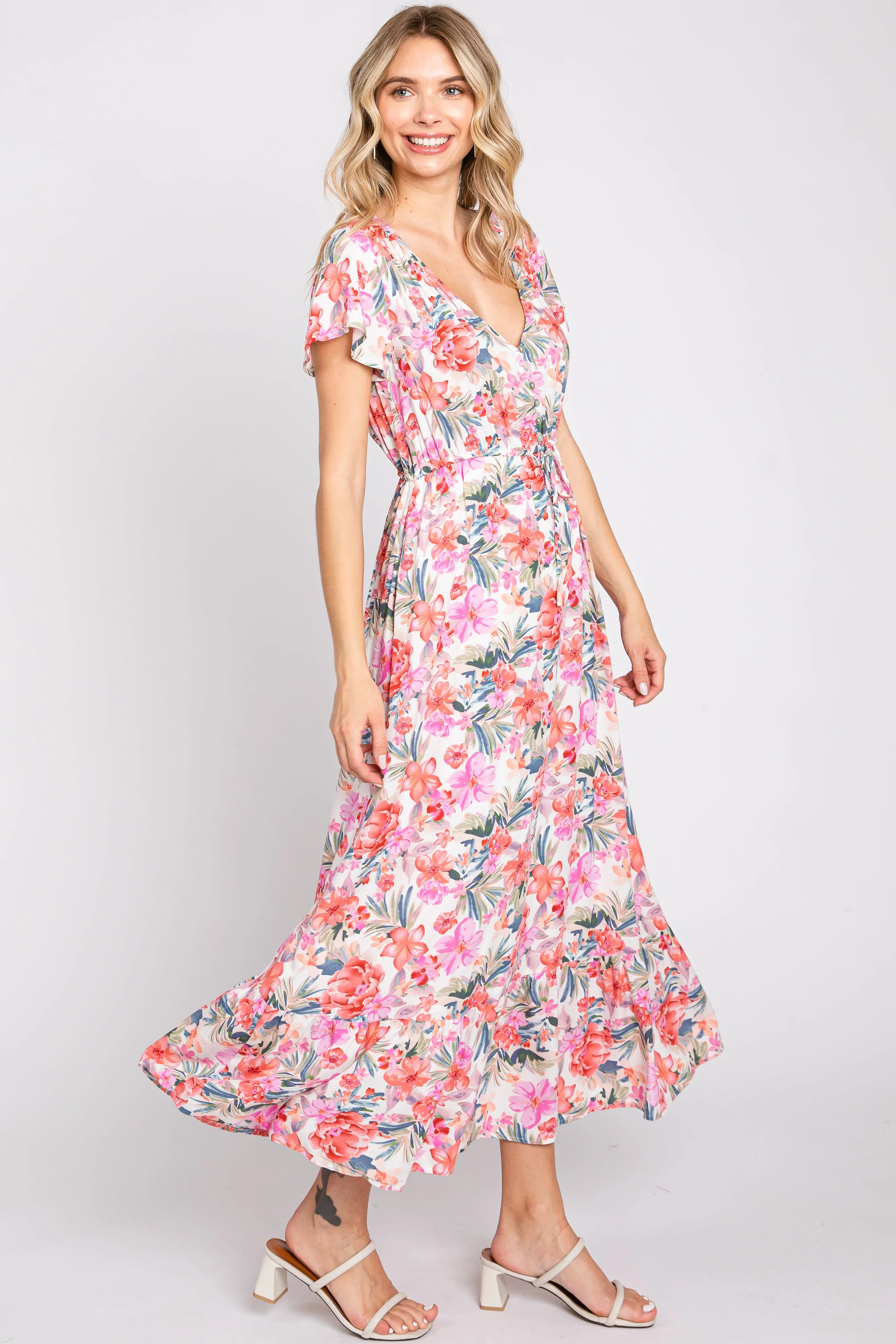 Ivory Multi-Color Floral Maxi Dress sold by Pinkblush product image thumbnail 2