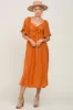 Rust Front Tie Ruffle Sleeve Midi Dress sold by Pinkblush