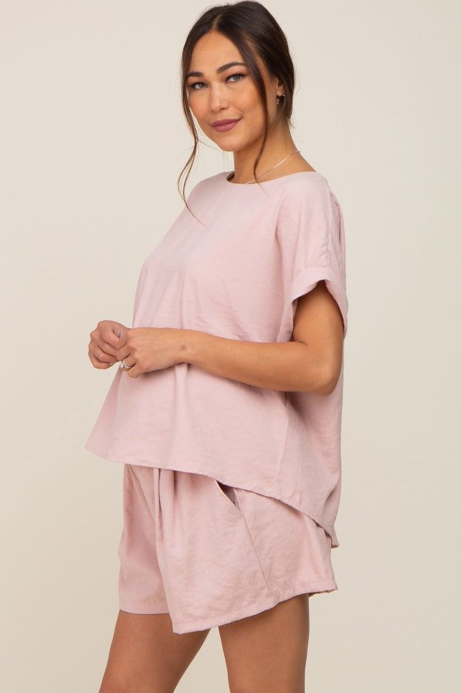 Light Pink Short Cuffed Sleeve Top and Short Maternity Set sold by Pinkblush product image thumbnail 4