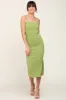 Light Olive Ribbed Knit Side Slit Midi Dress sold by Pinkblush