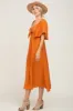 Rust Front Tie Ruffle Sleeve Midi Dress sold by Pinkblush