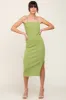 Light Olive Ribbed Knit Side Slit Midi Dress sold by Pinkblush