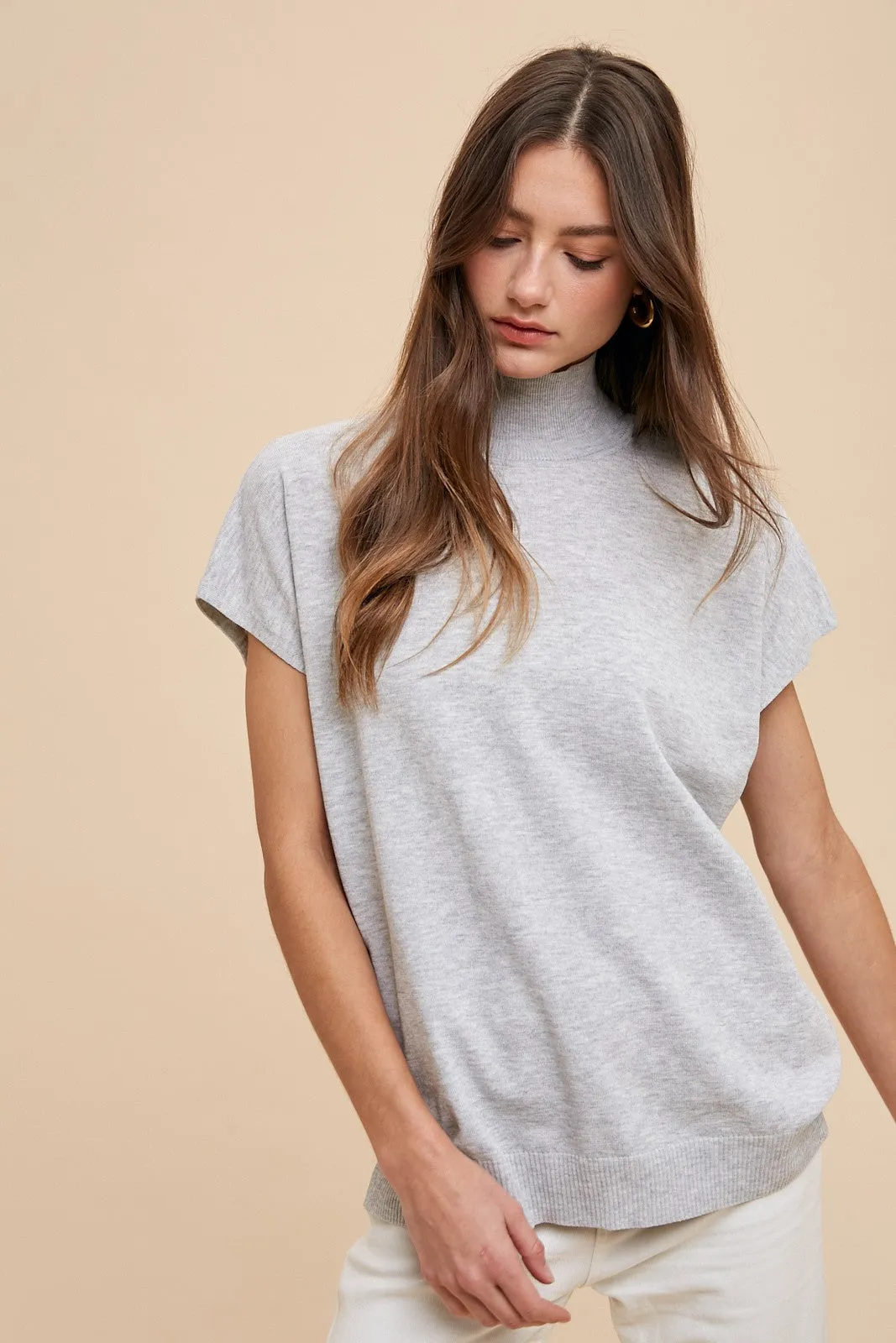 Heather Grey Mock Neck Knit Top sold by Pinkblush