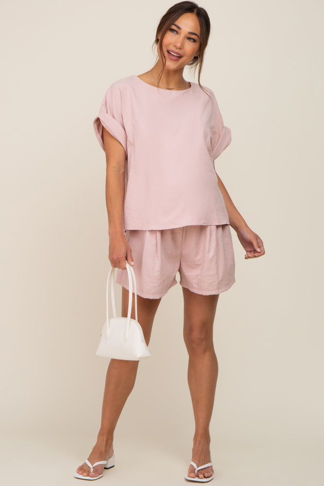 Light Pink Short Cuffed Sleeve Top and Short Maternity Set sold by Pinkblush product image thumbnail 2