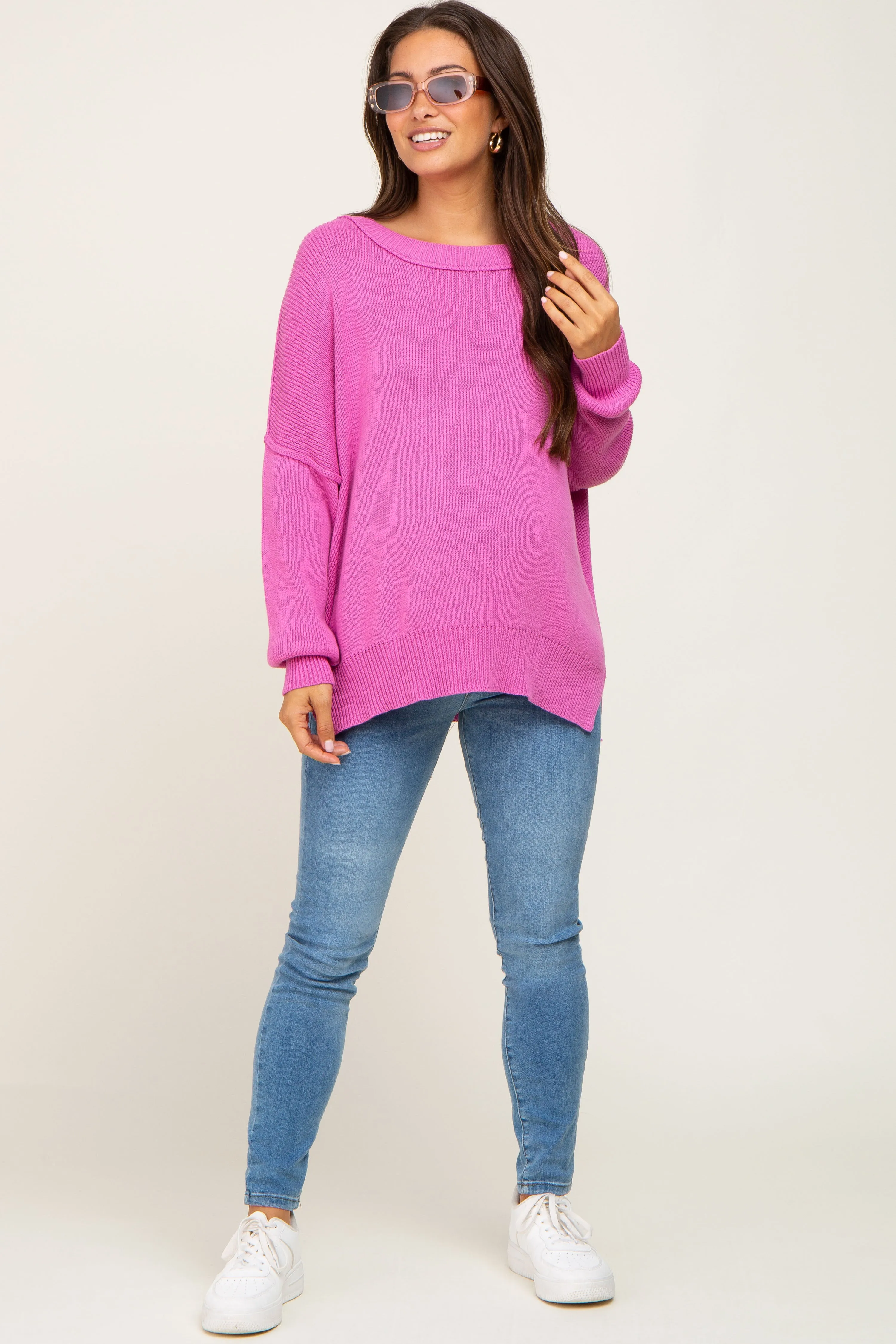 Magenta Exposed Seam Side Slit Maternity Sweater sold by Pinkblush product image thumbnail 4