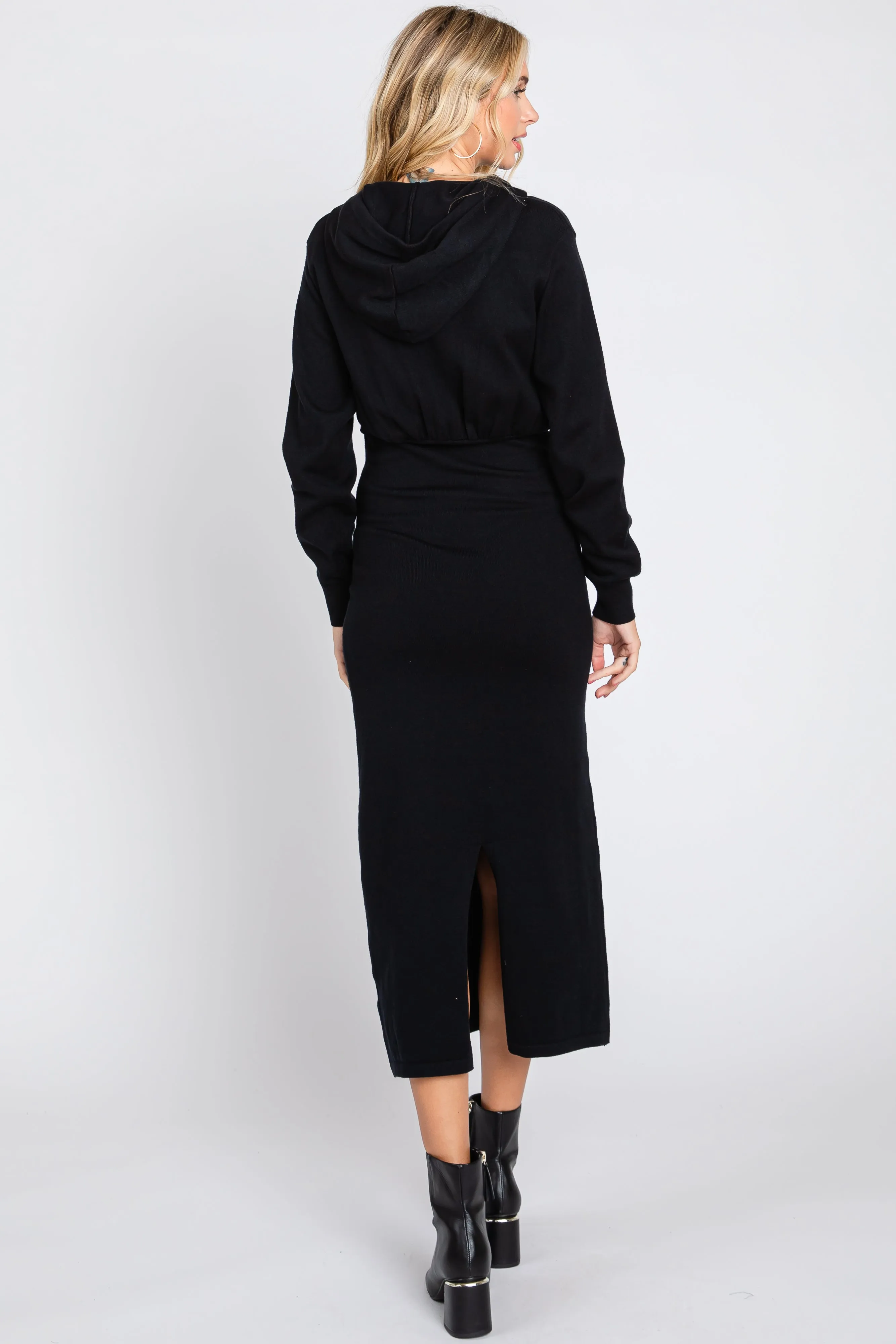 Black Knit Hooded Long Sleeve Dress sold by Pinkblush product image thumbnail 3