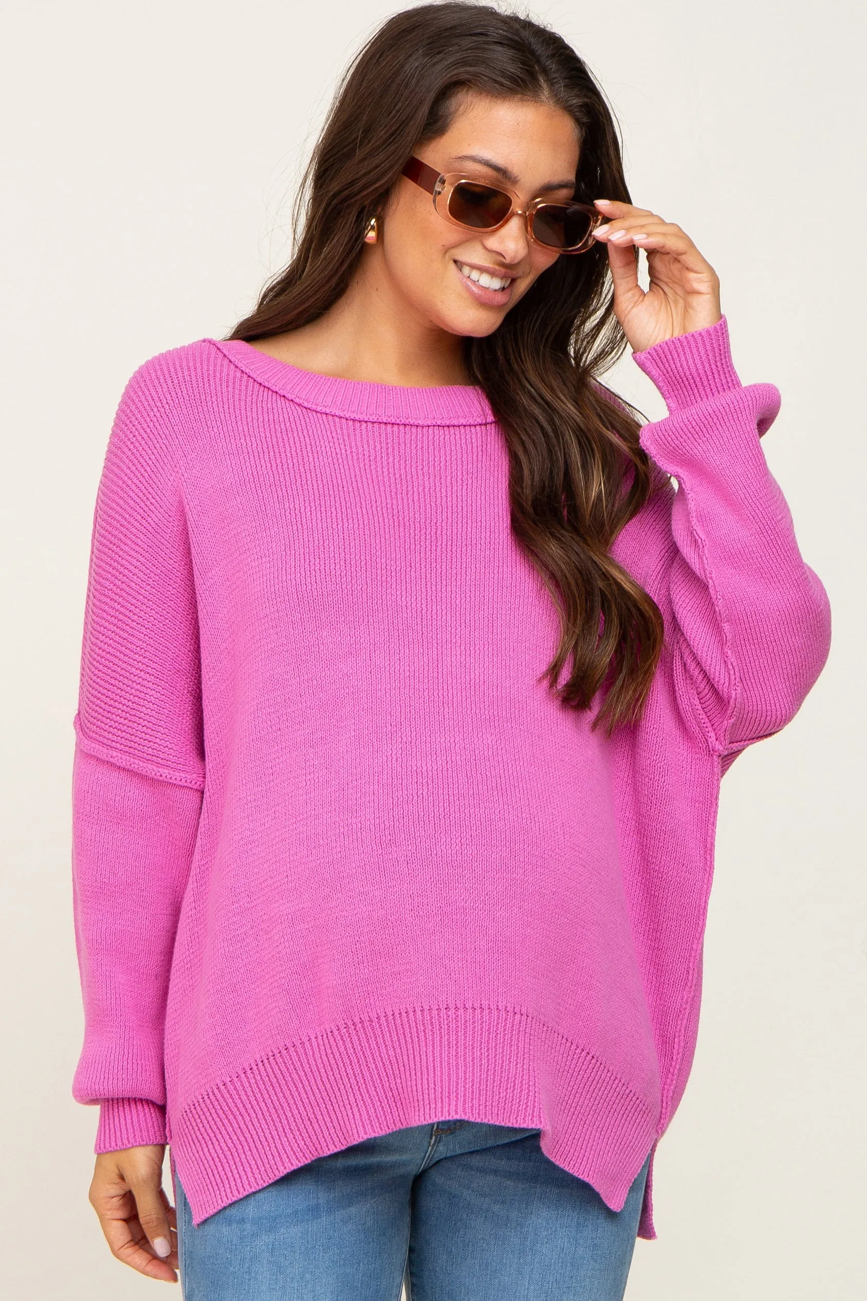 Magenta Exposed Seam Side Slit Maternity Sweater sold by Pinkblush