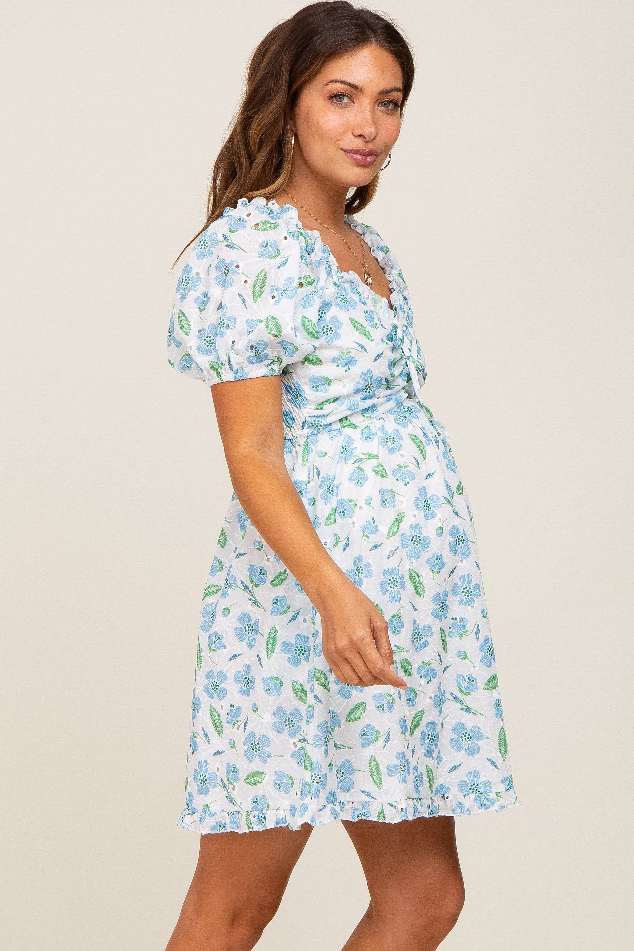 Blue Embroidered Eyelet Lace Maternity Dress sold by Pinkblush product image thumbnail 3