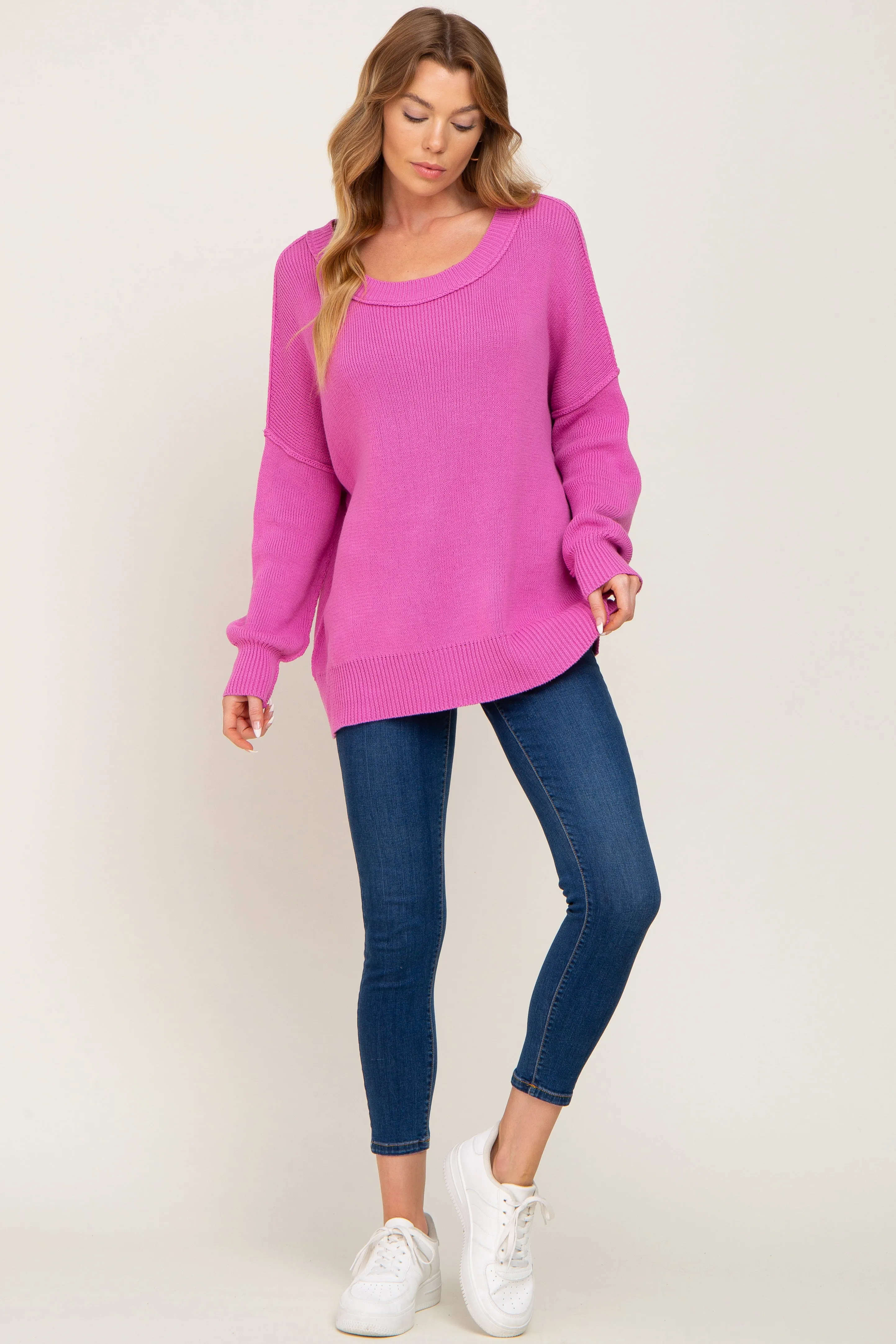 Magenta Exposed Seam Side Slit Maternity Sweater sold by Pinkblush product image thumbnail 5
