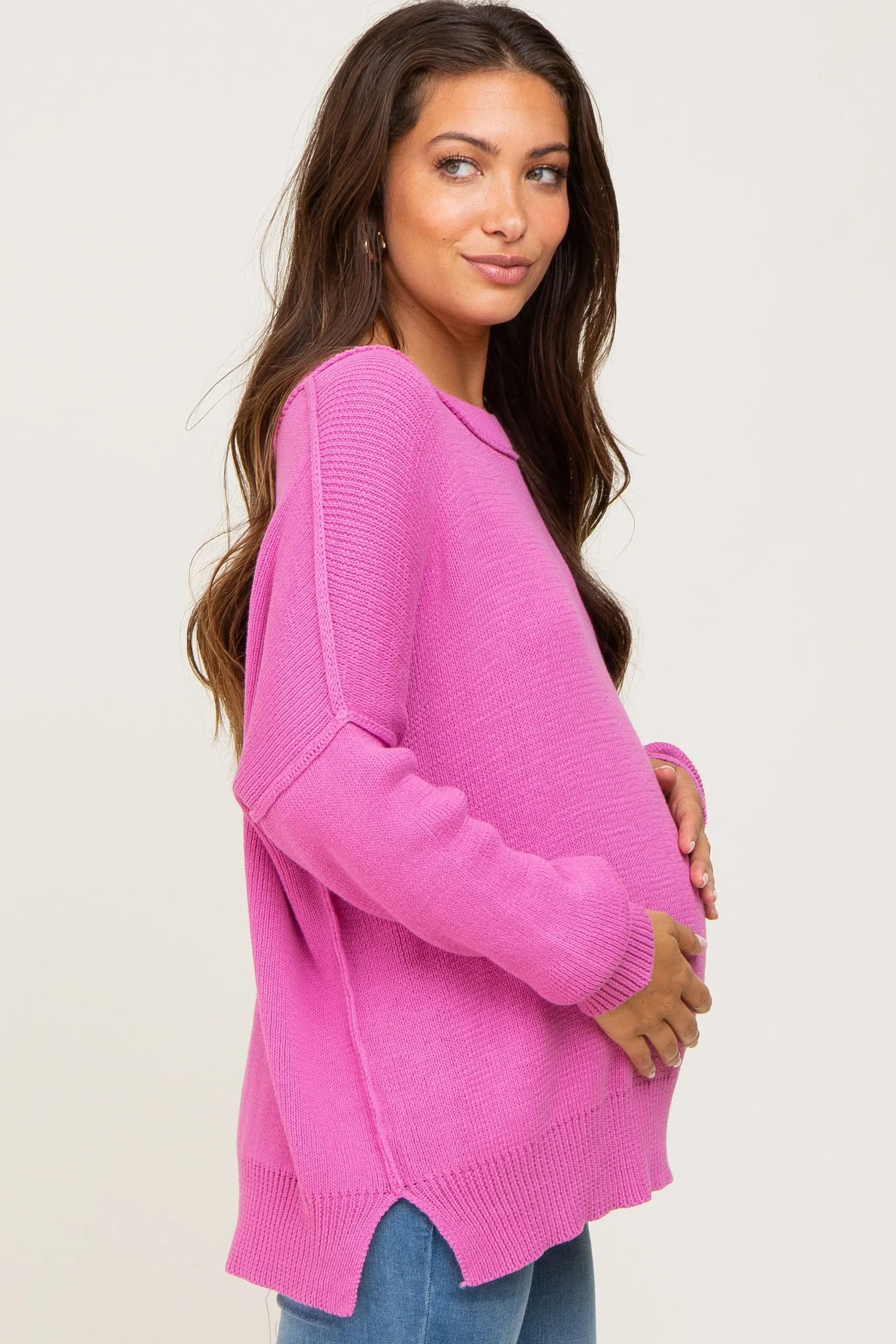 Magenta Exposed Seam Side Slit Maternity Sweater sold by Pinkblush product image thumbnail 2