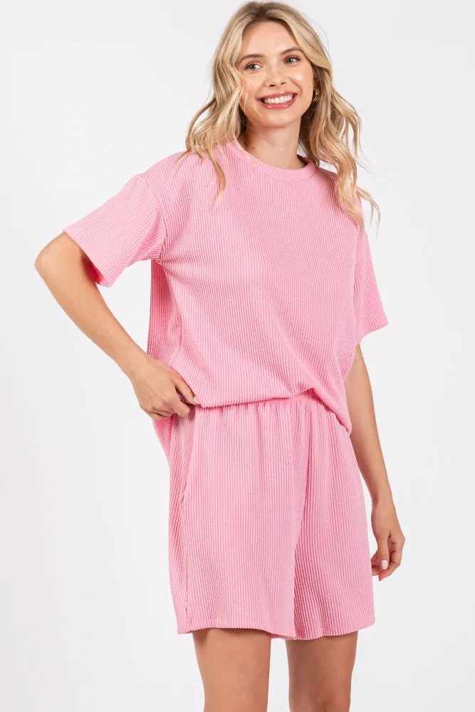 Pink Ribbed Short Sleeve Pajama Set sold by Pinkblush product image thumbnail 2