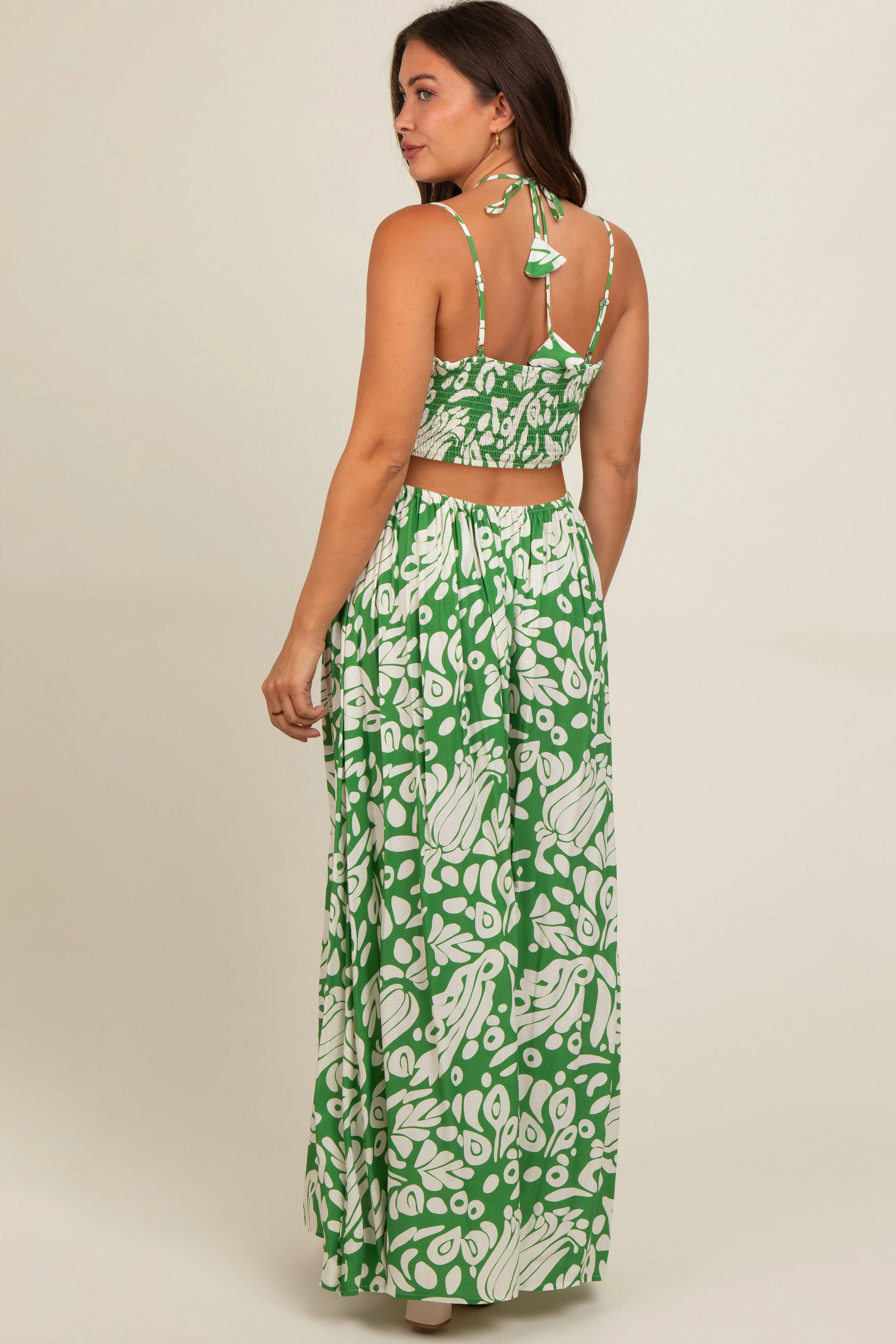 Green Printed Halter Cut-Out Maternity Maxi Dress sold by Pinkblush product image thumbnail 3