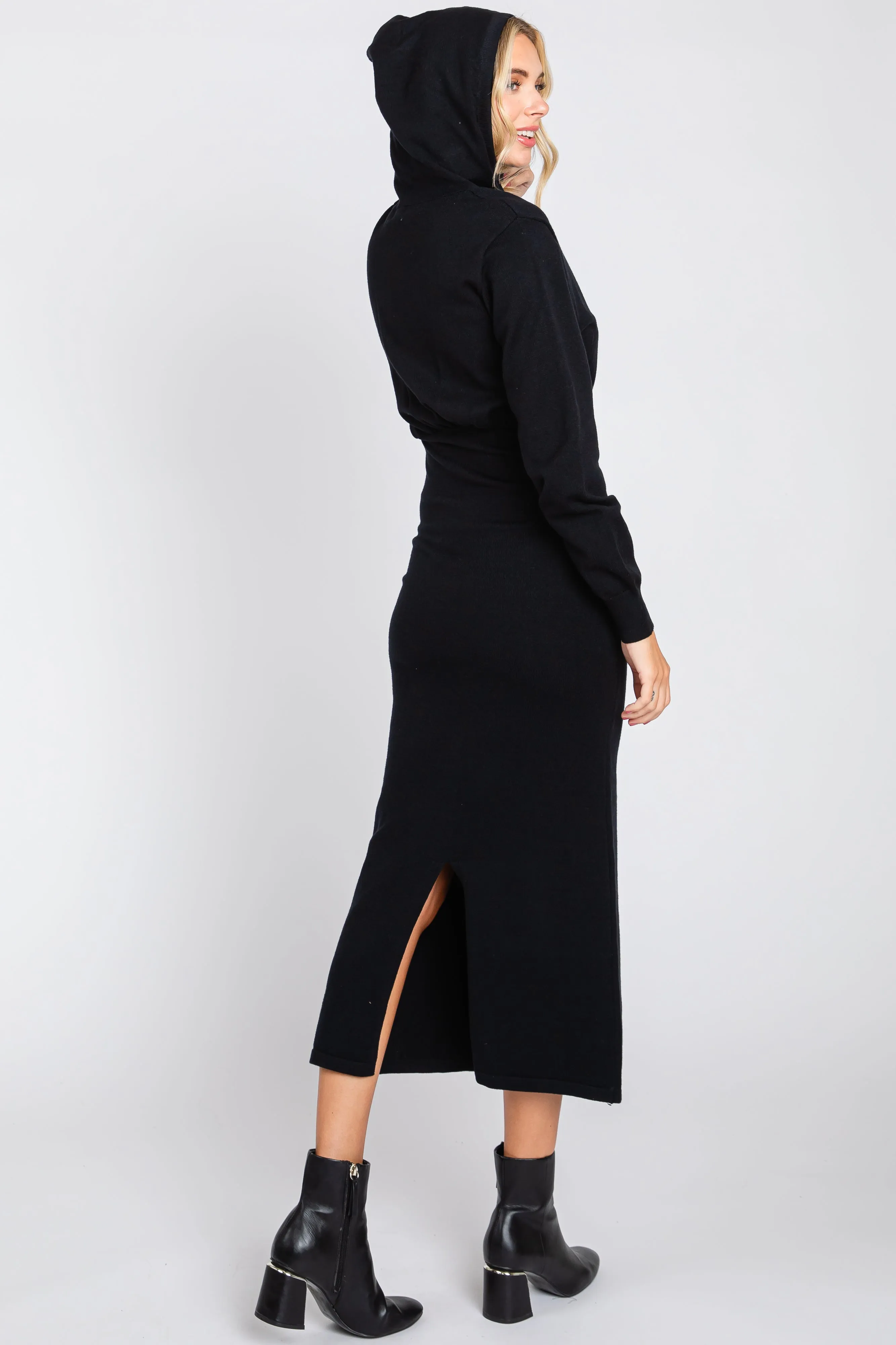 Black Knit Hooded Long Sleeve Dress sold by Pinkblush product image thumbnail 4
