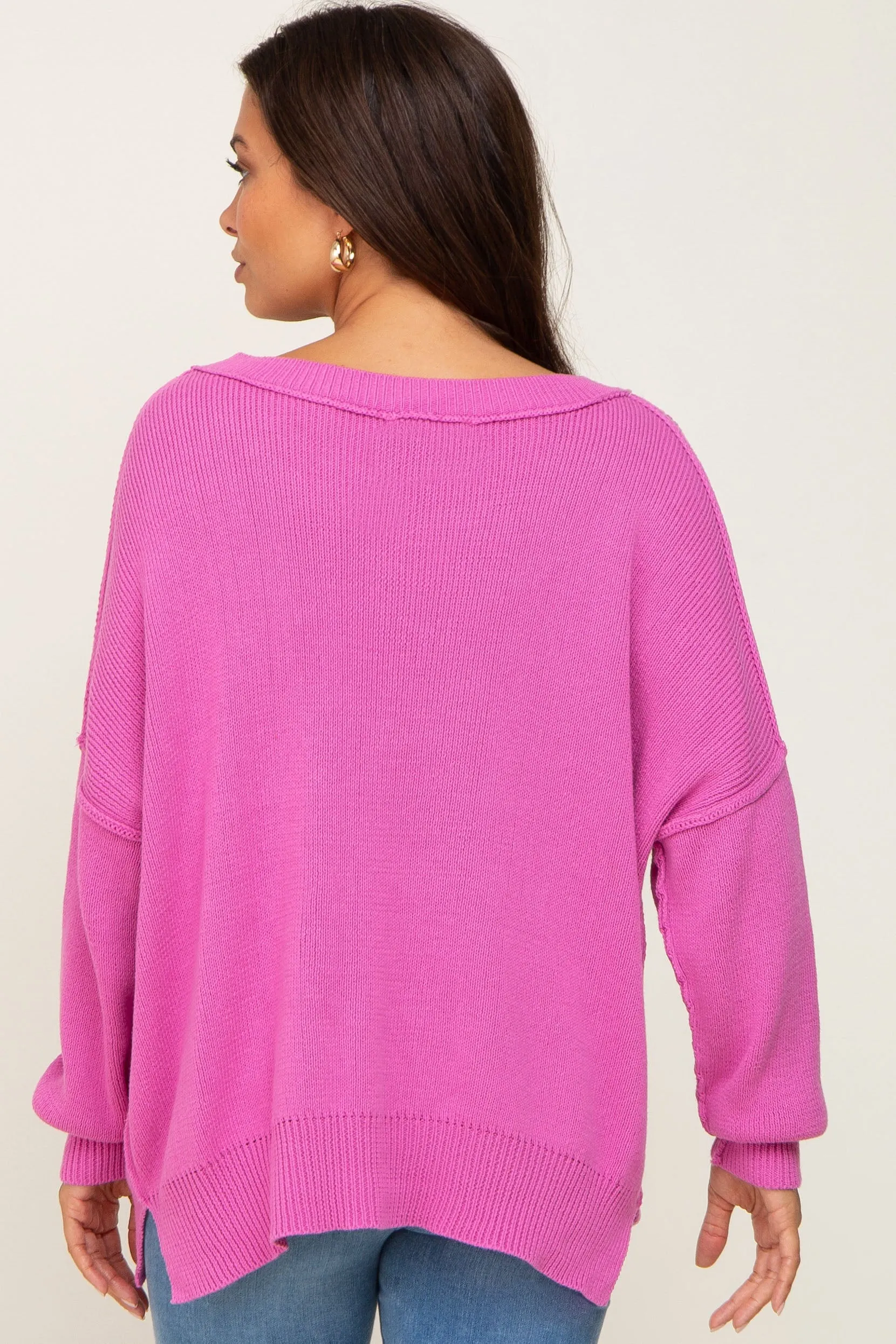 Magenta Exposed Seam Side Slit Maternity Sweater sold by Pinkblush product image thumbnail 3
