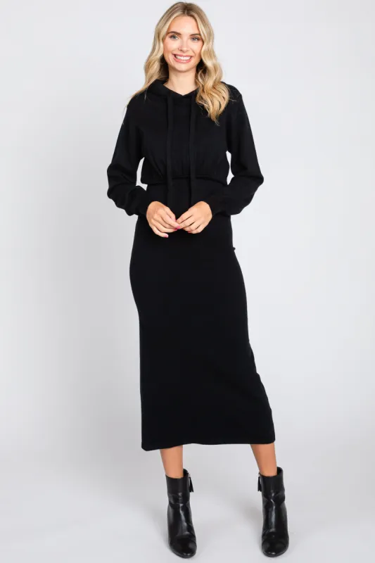 Black Knit Hooded Long Sleeve Dress sold by Pinkblush
