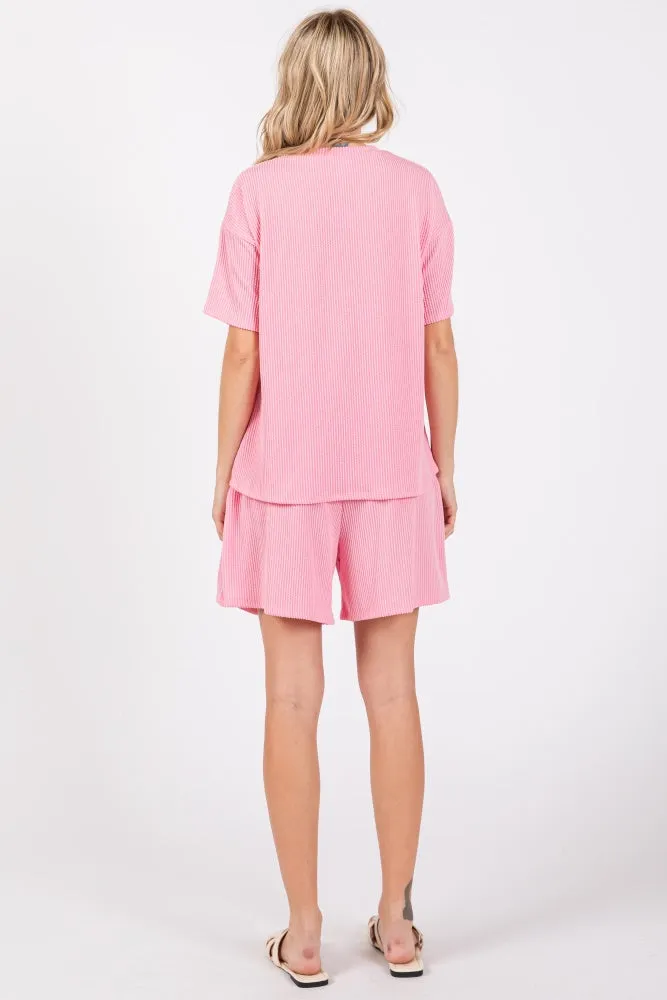 Pink Ribbed Short Sleeve Pajama Set sold by Pinkblush product image thumbnail 3